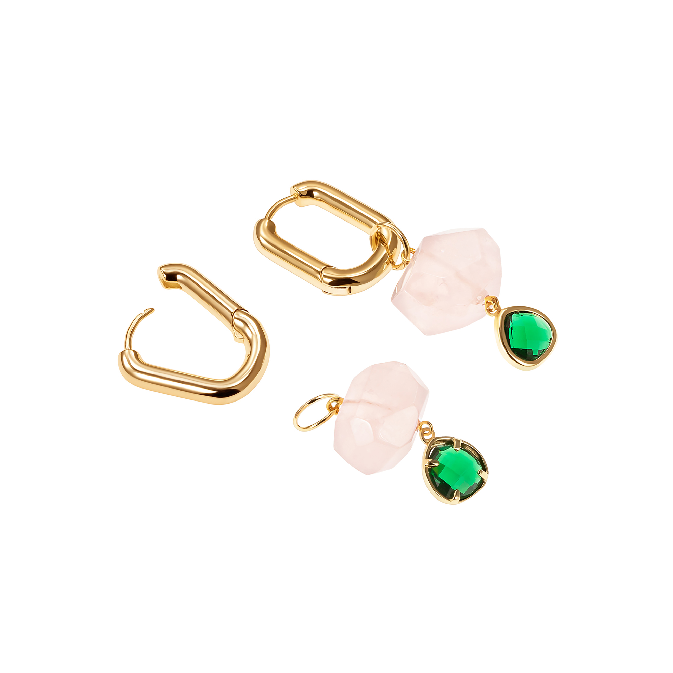 Earrings with rose quartz and a drop