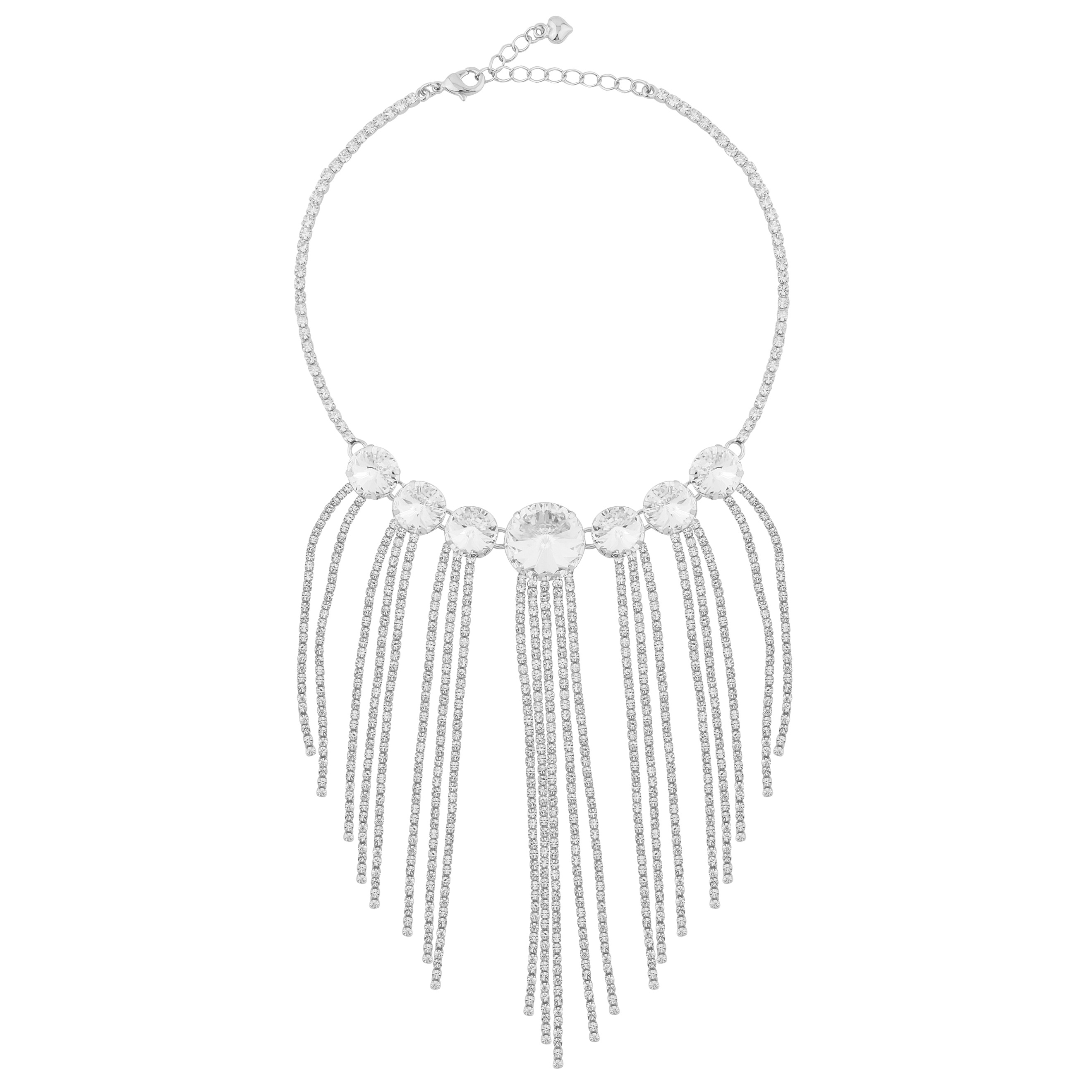 Tennis Necklace with Large round Crystals and Pendants -Pavй