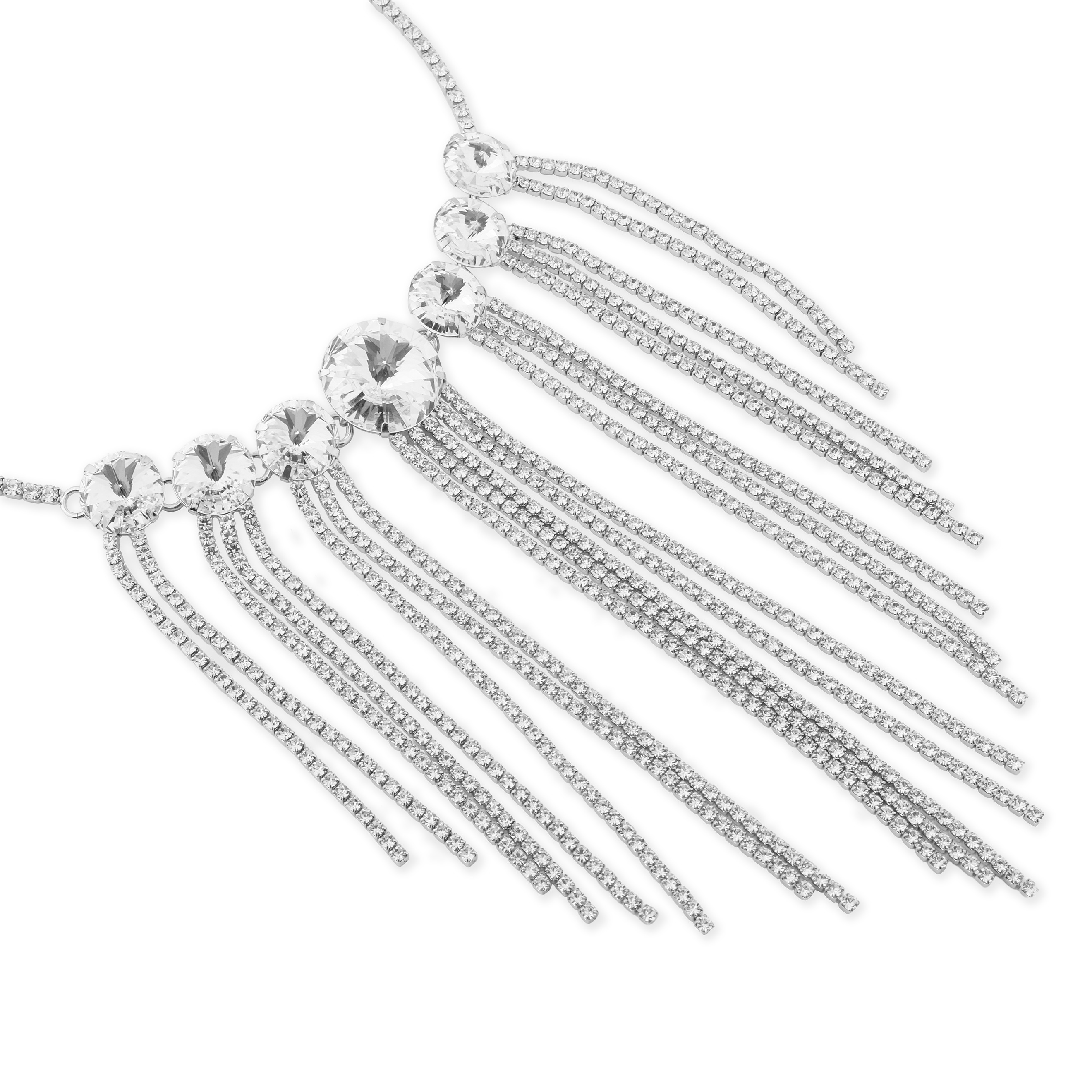 Tennis Necklace with Large round Crystals and Pendants -Pavй