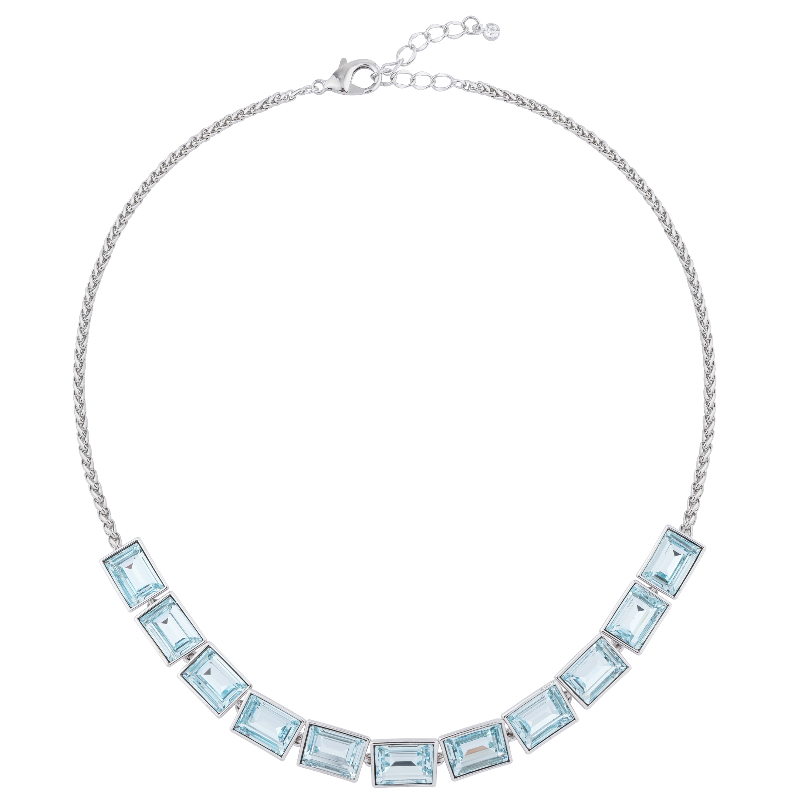necklace with rectangular blue crystals