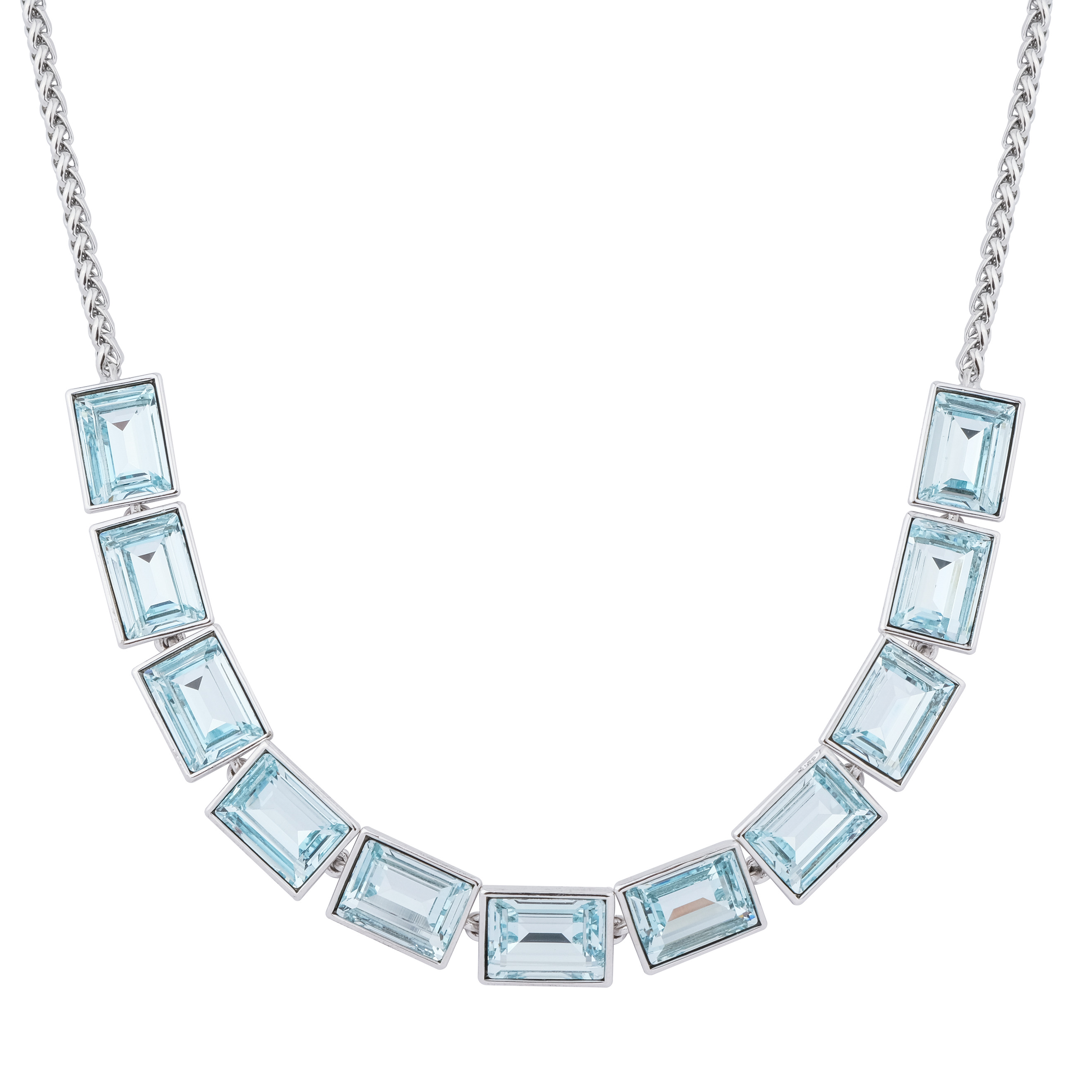 necklace with rectangular blue crystals