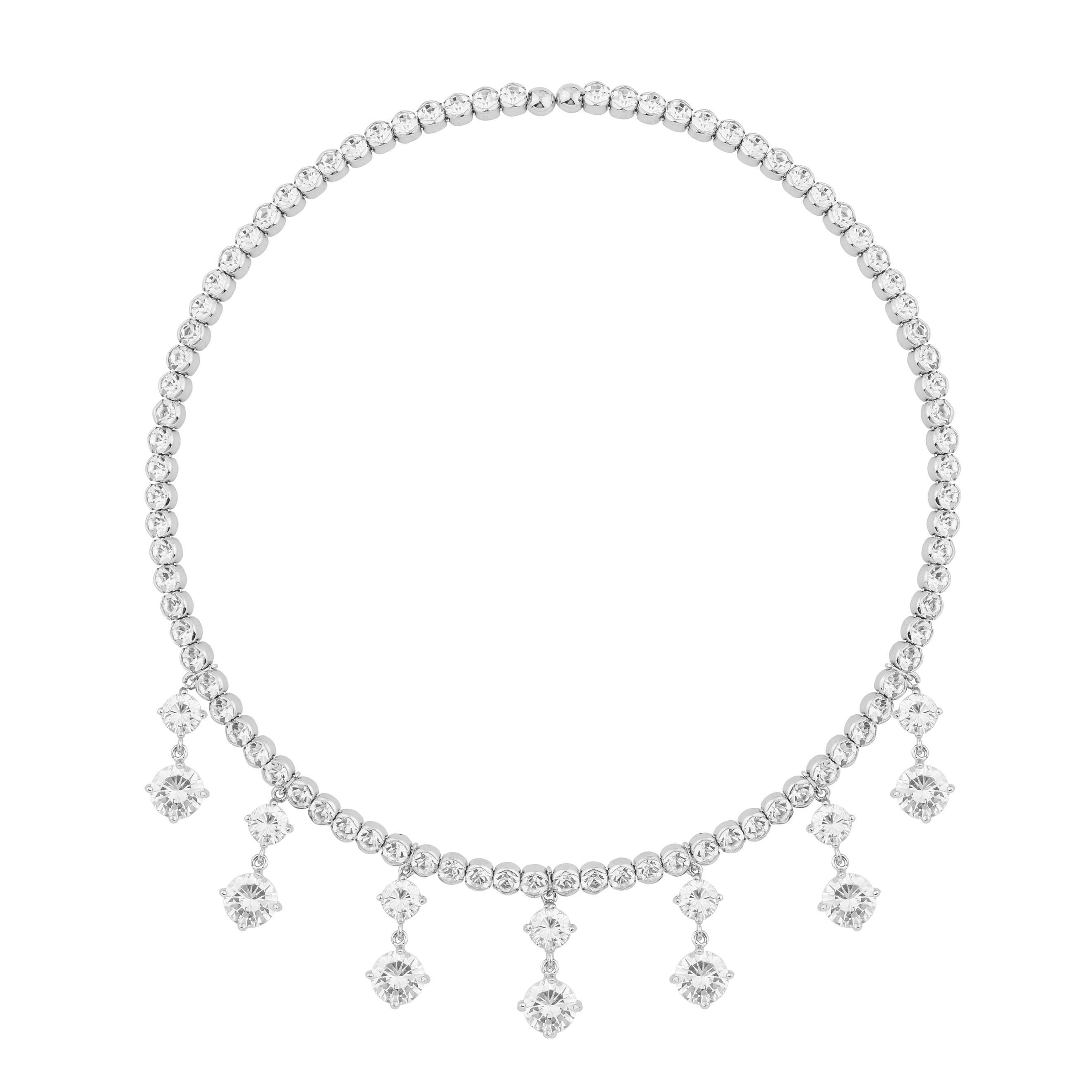 Silver choker with square pendants fully covered with crystals