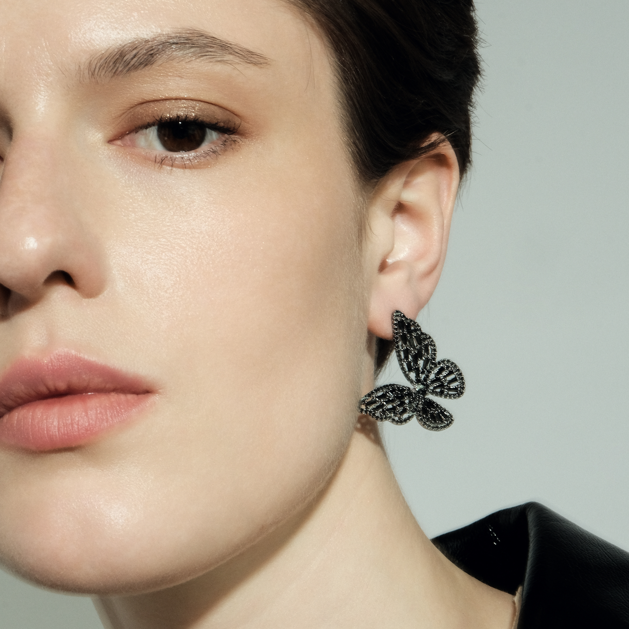 Black butterfly earrings with crystals