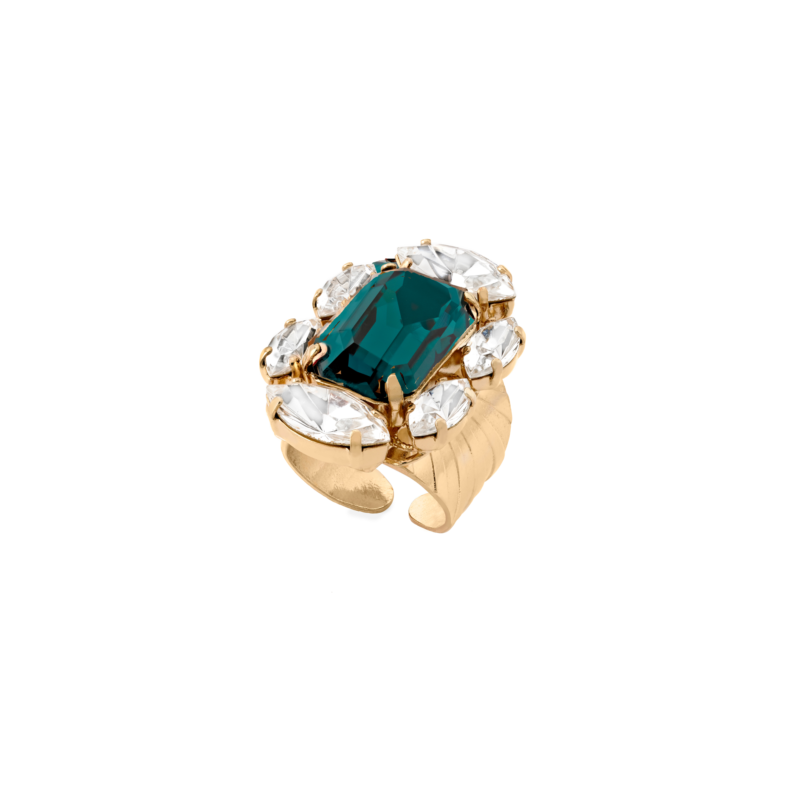 Золотистое кольцо с кристаллами EMERALD RING