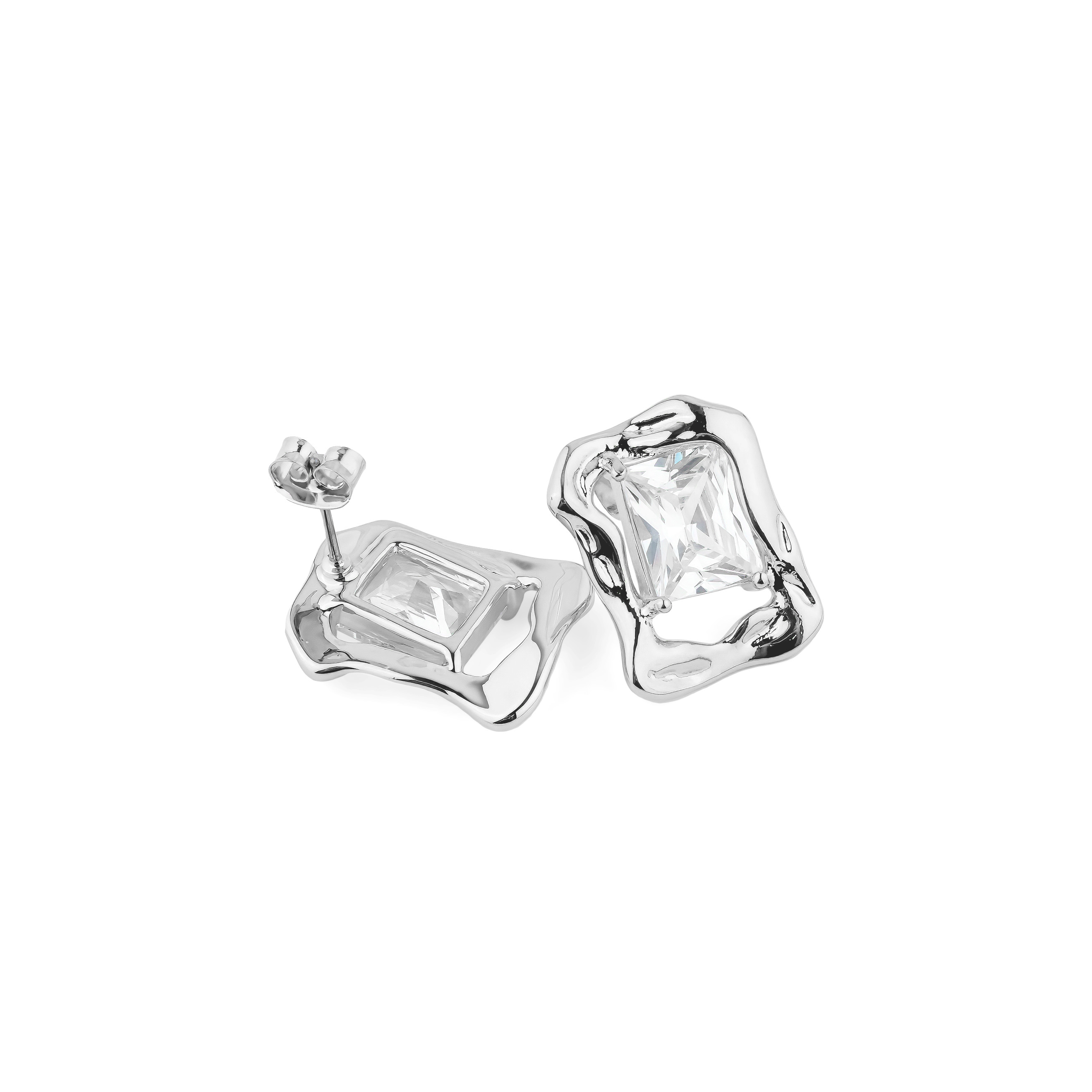 Серебристые серьги с крупным кристаллом