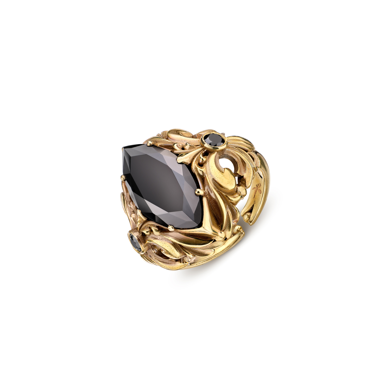 Fiore di Firenze Золотистое кольцо Barocco Nero с черным кристаллом цена и фото