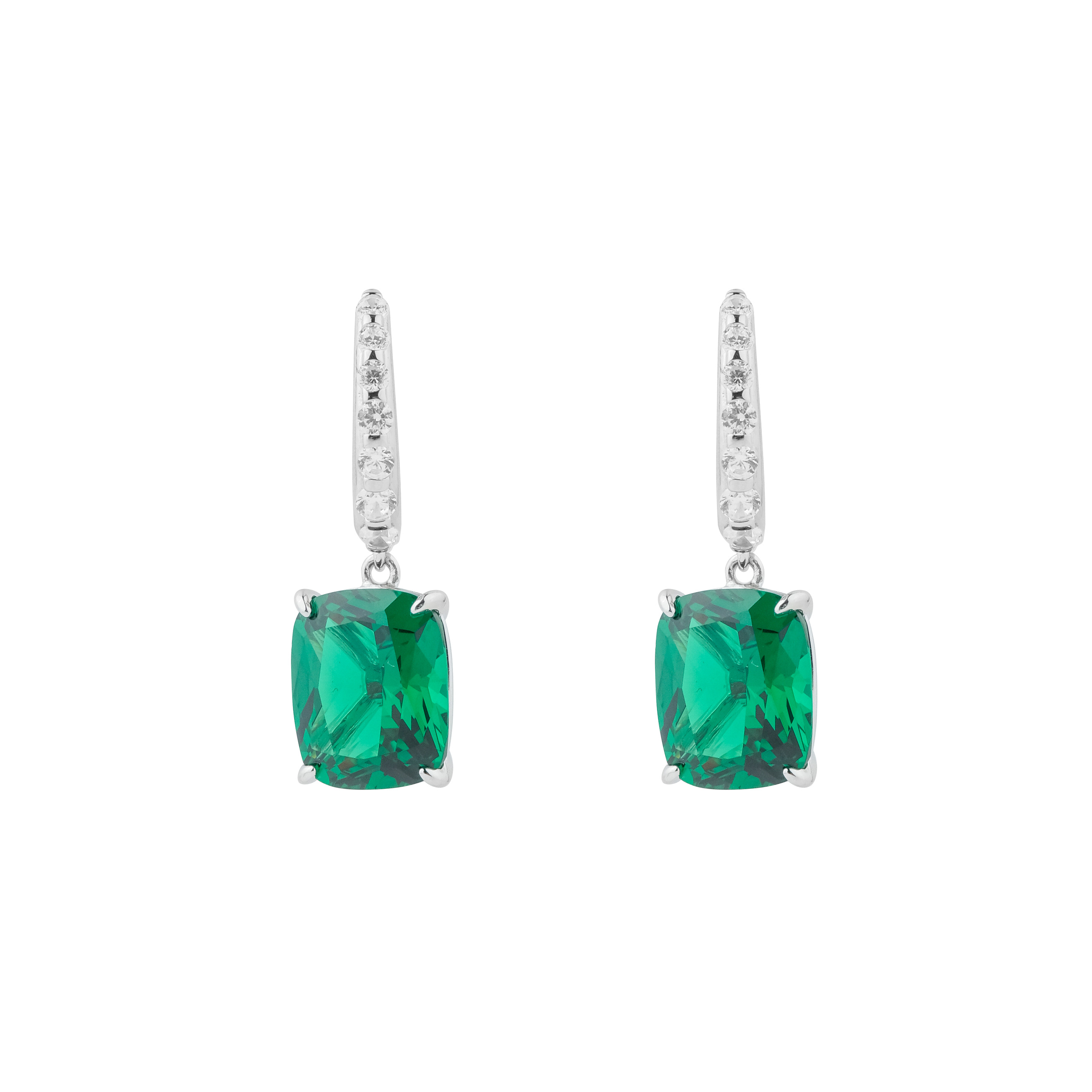 Серьги из серебра с подвеской из зеленого кристалла