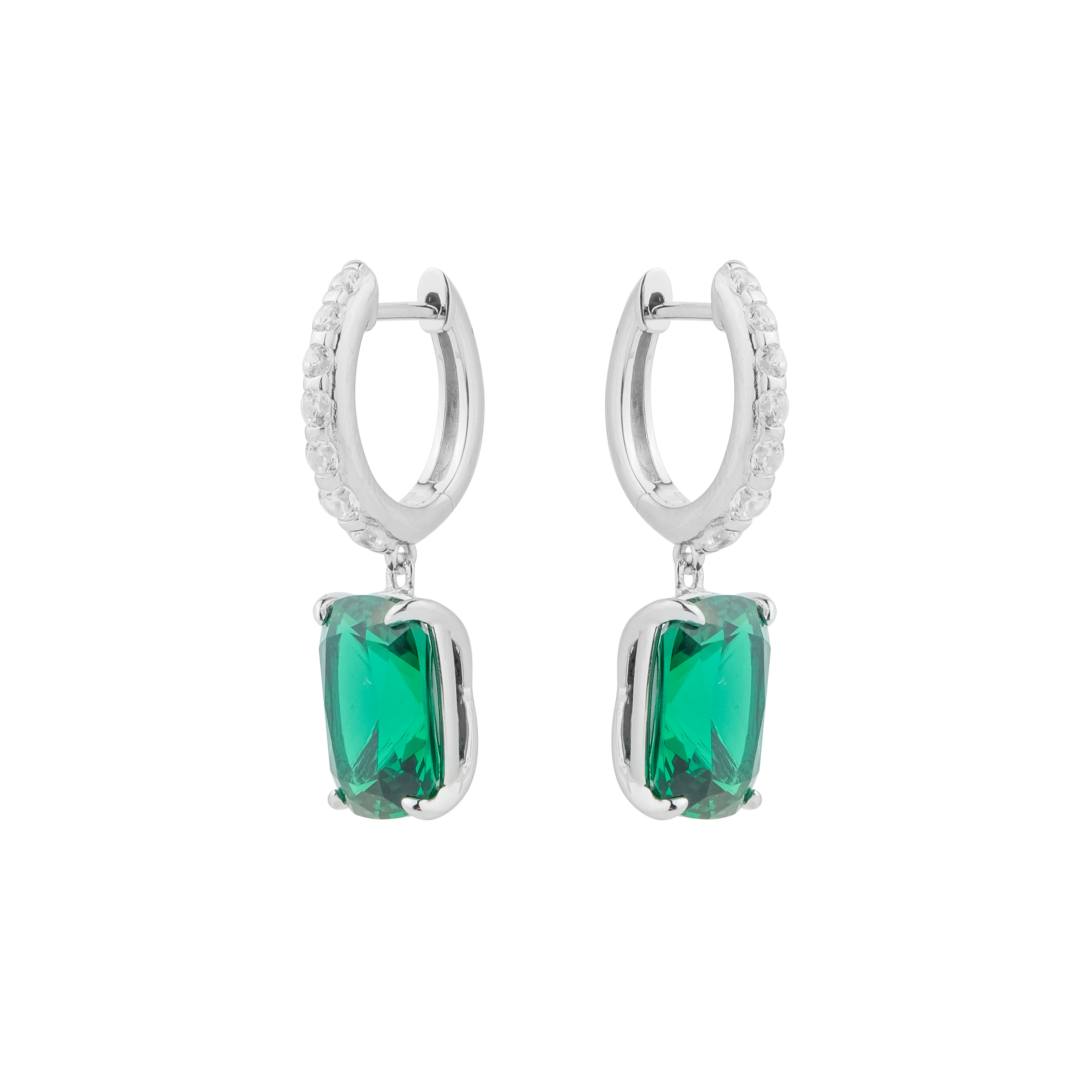Серьги из серебра с подвеской из зеленого кристалла