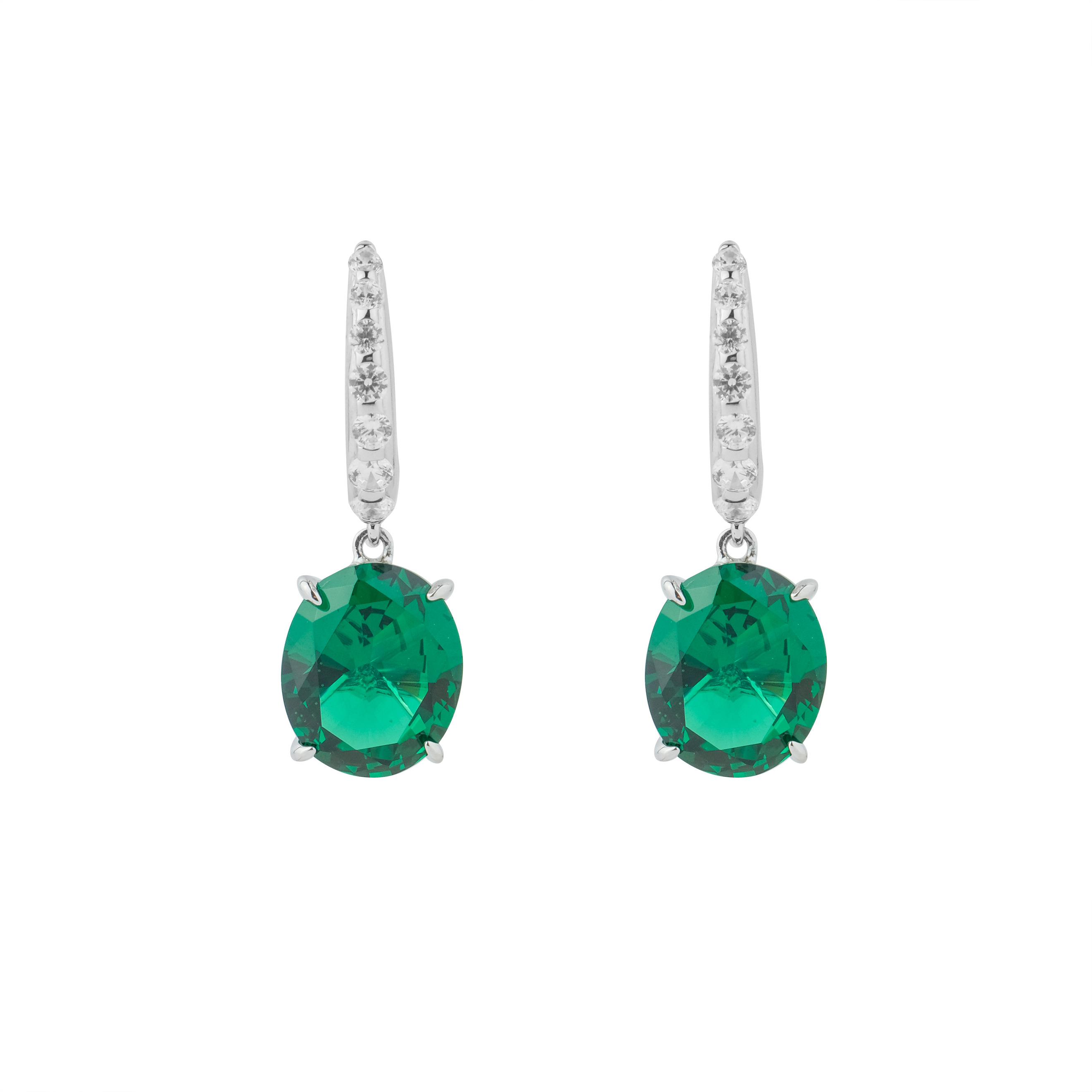 Earrings made of silver with green crystal