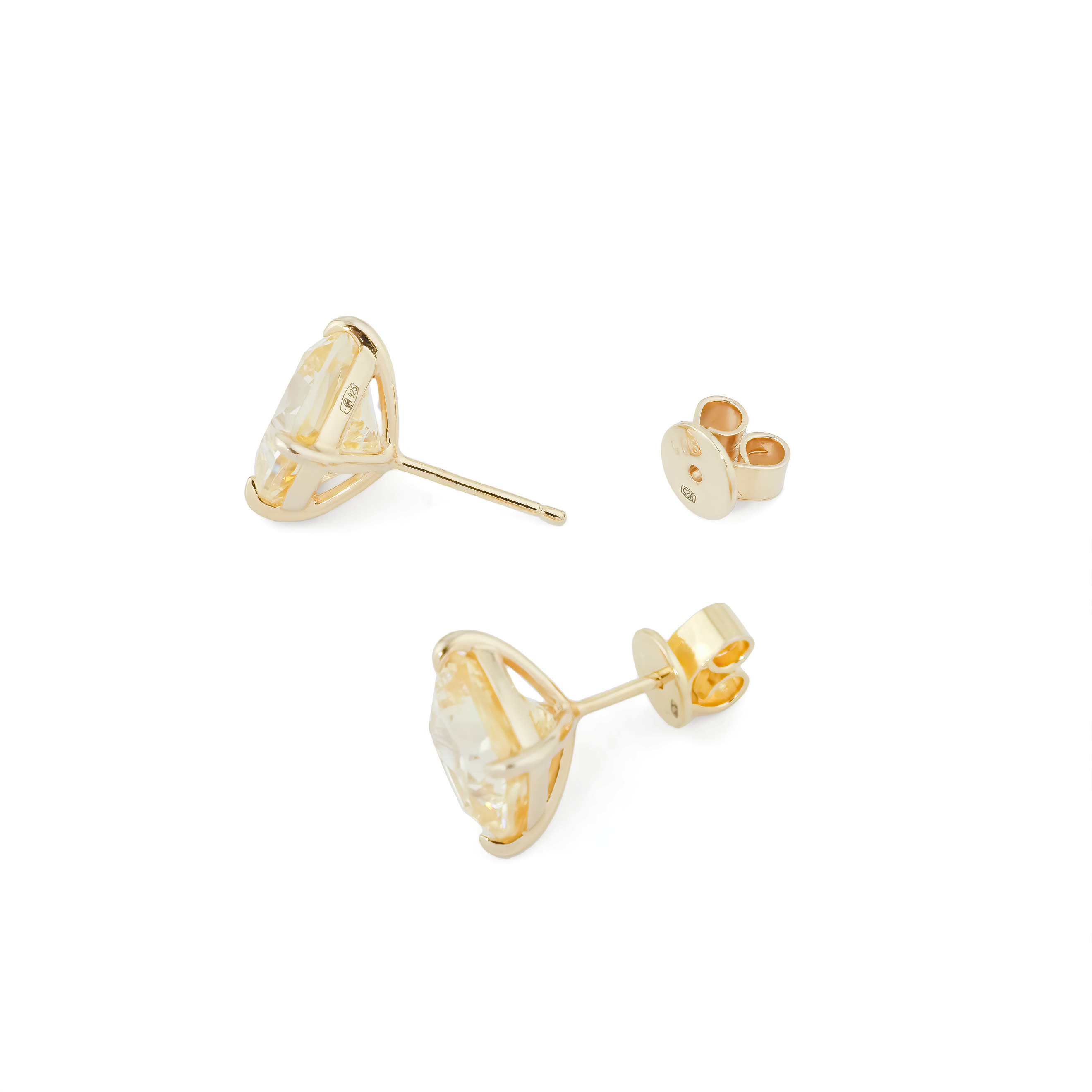 Gold-plated silver pussets with yellow crystal