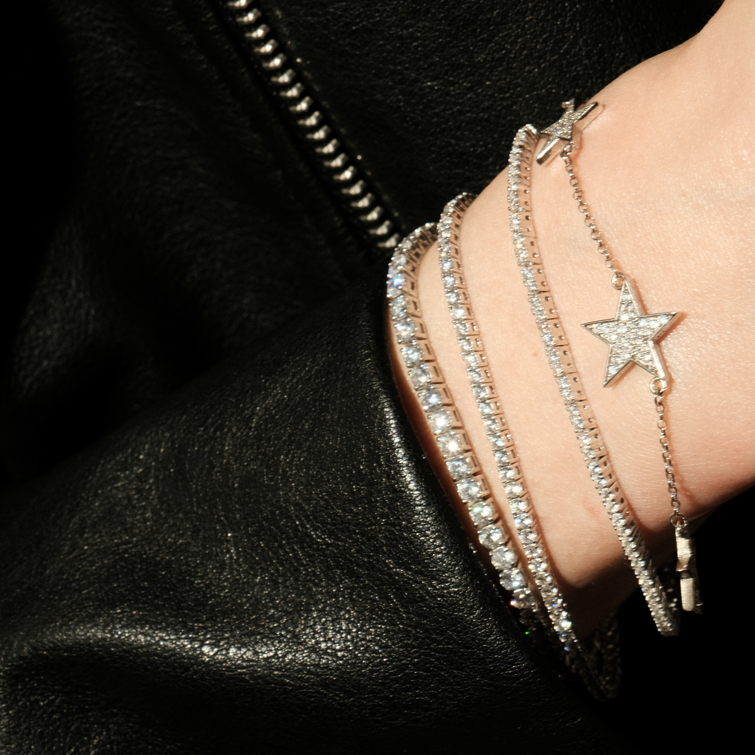 Silver bracelet with crystals