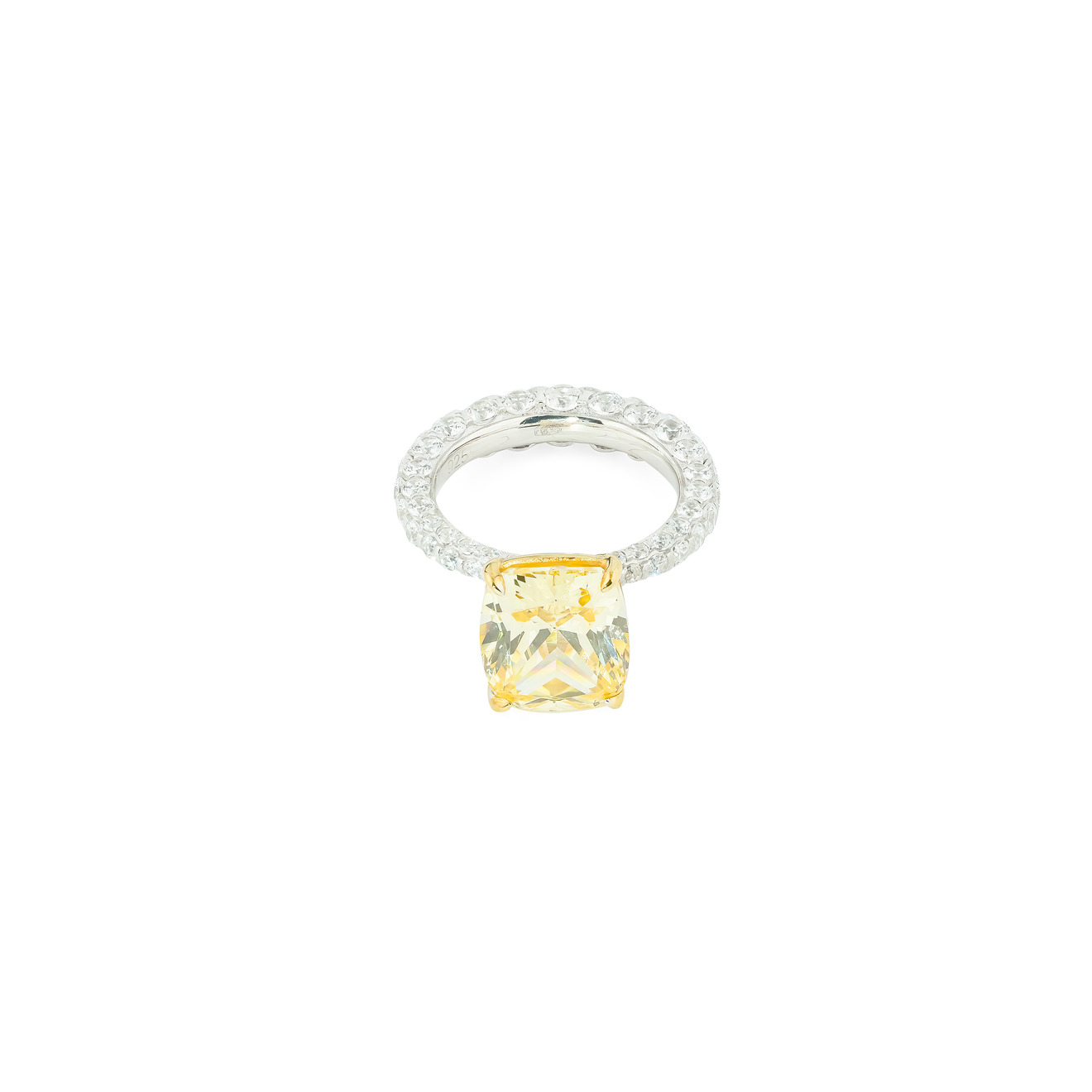 Holy Silver Биколорное кольцо с квадратным желтым и белыми кристаллами