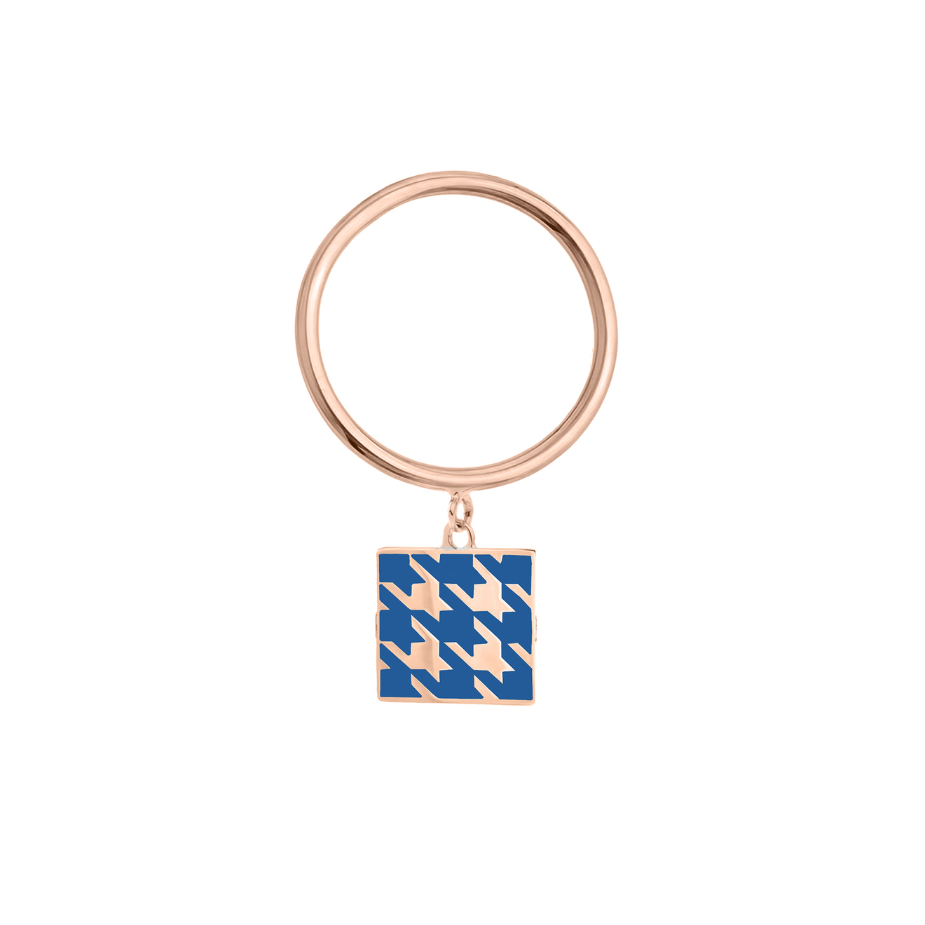цена LUTA Jewelry Покрытое розовым золотом подвижное кольцо из серебра с узором гусиная лапка из синей и коричневой эмали