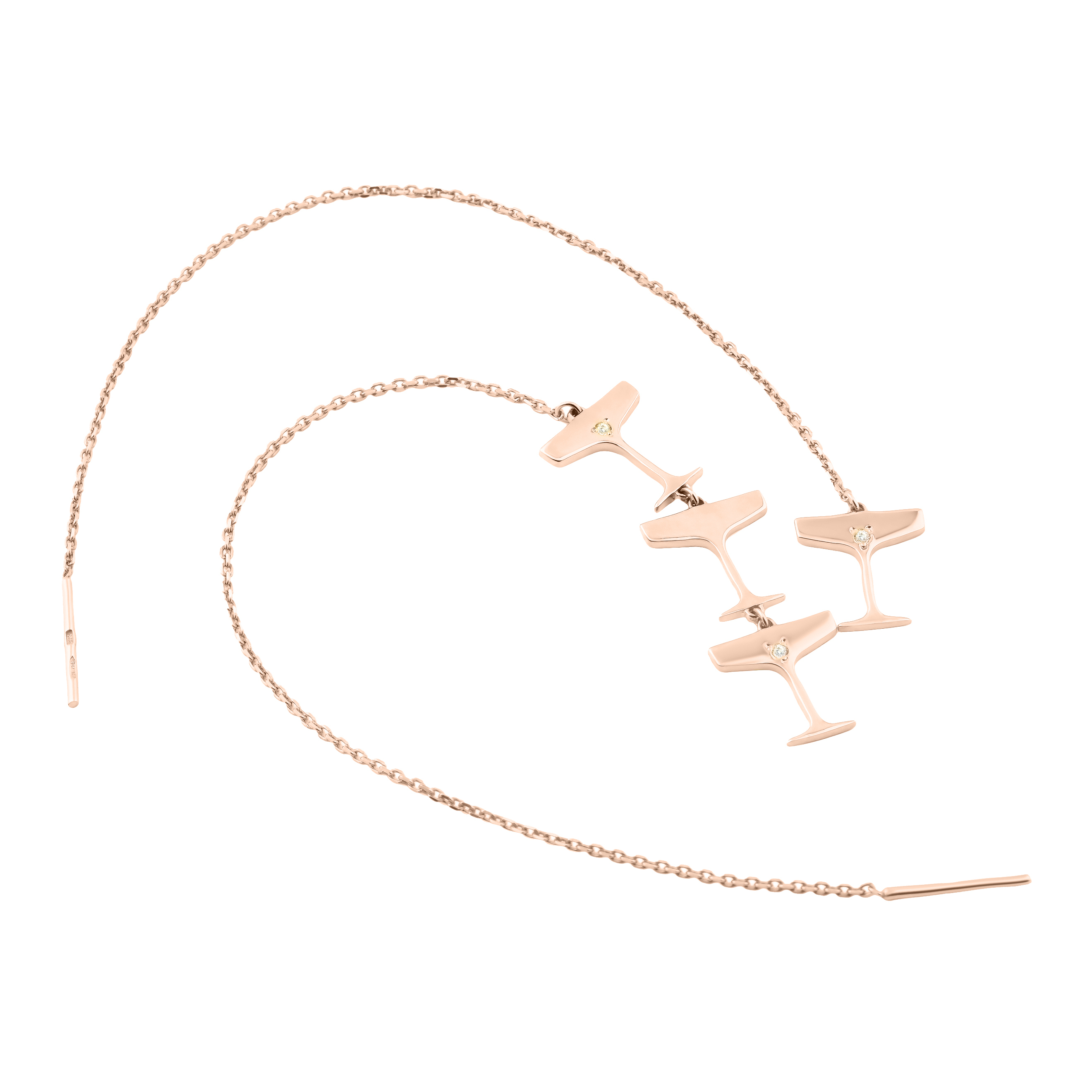 Rose gold plated Broach Earrings made of Sparkling Silver