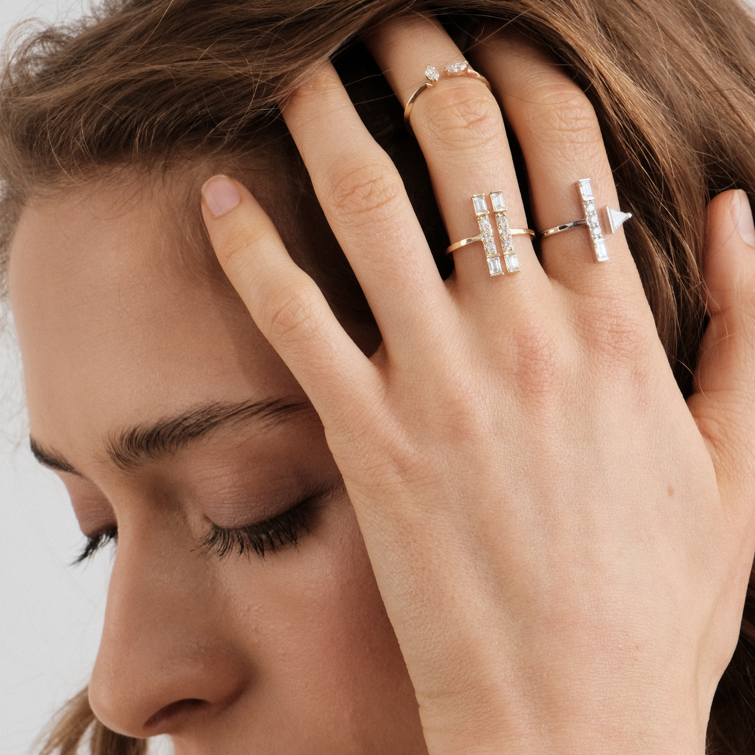 Gold open ring with marquis cut diamonds