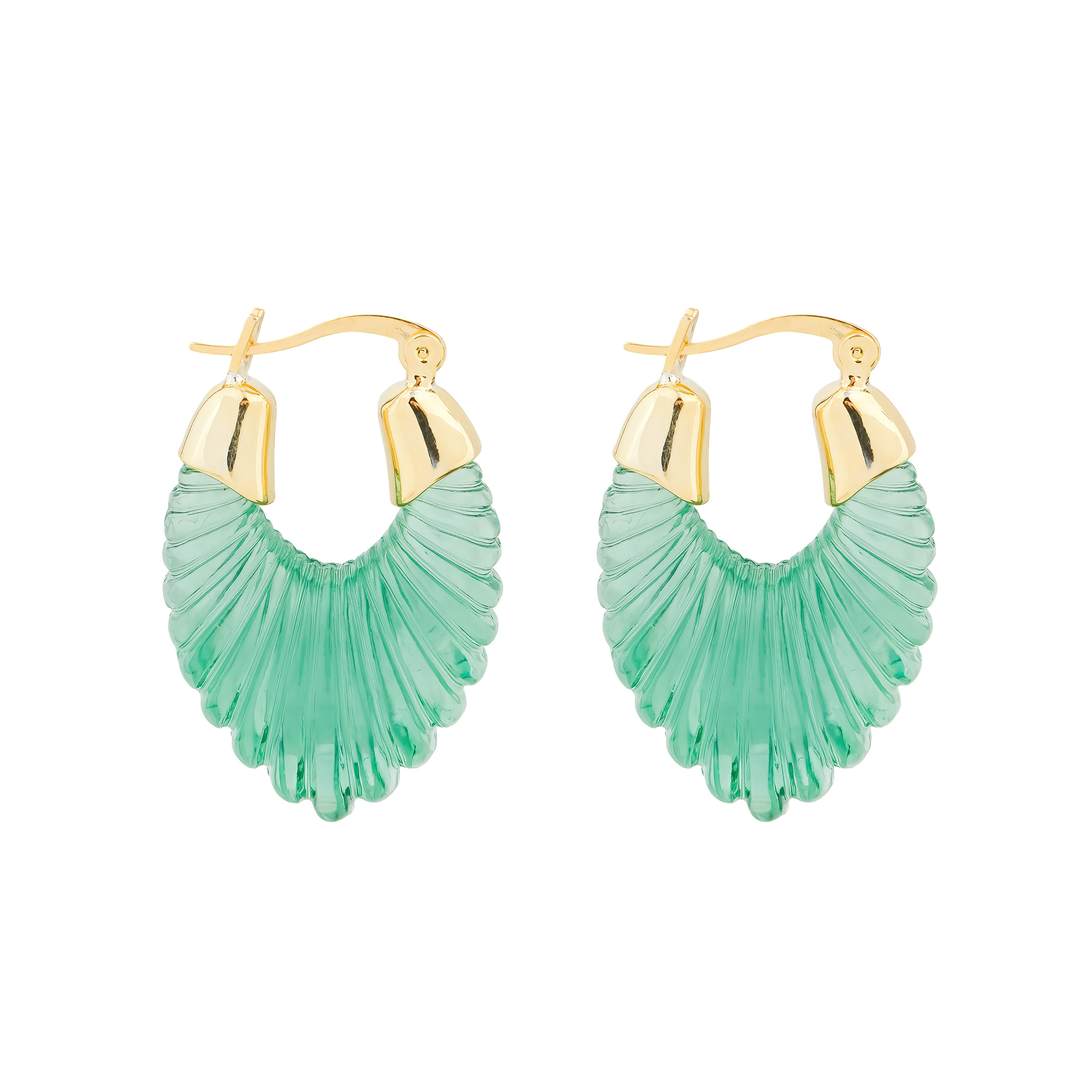earrings with a curly insert of green color