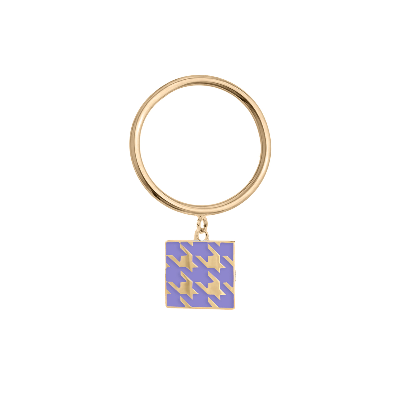 цена LUTA Jewelry Покрытое лимонным золотом серебряное подвижное кольцо с узором «гусиная лапка» из лавандовой и белой эмали