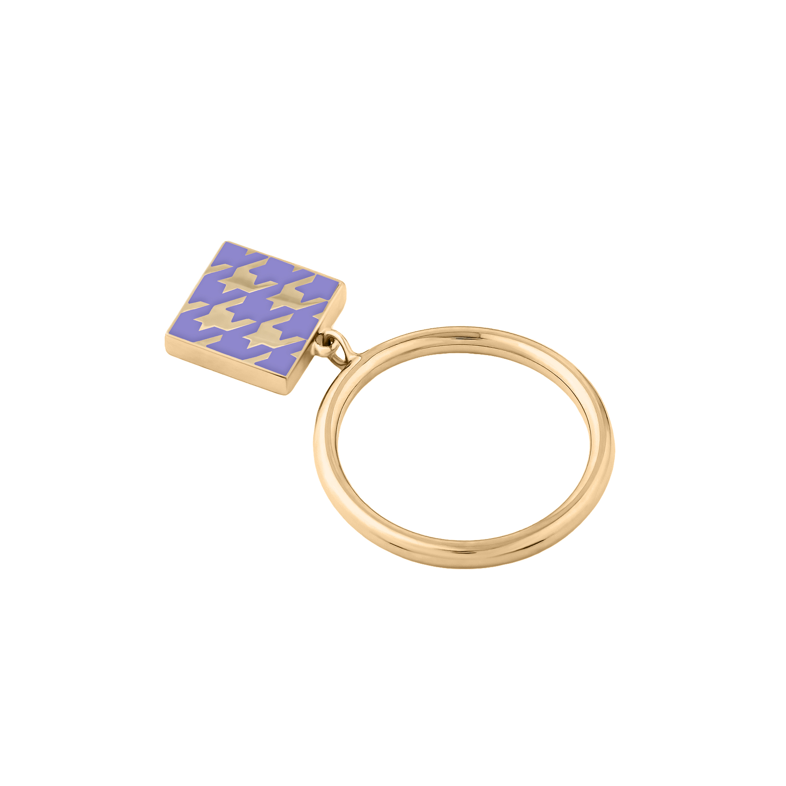 Lemon gold-plated silver movable ring with a "crow's foot" pattern made of lavender and white