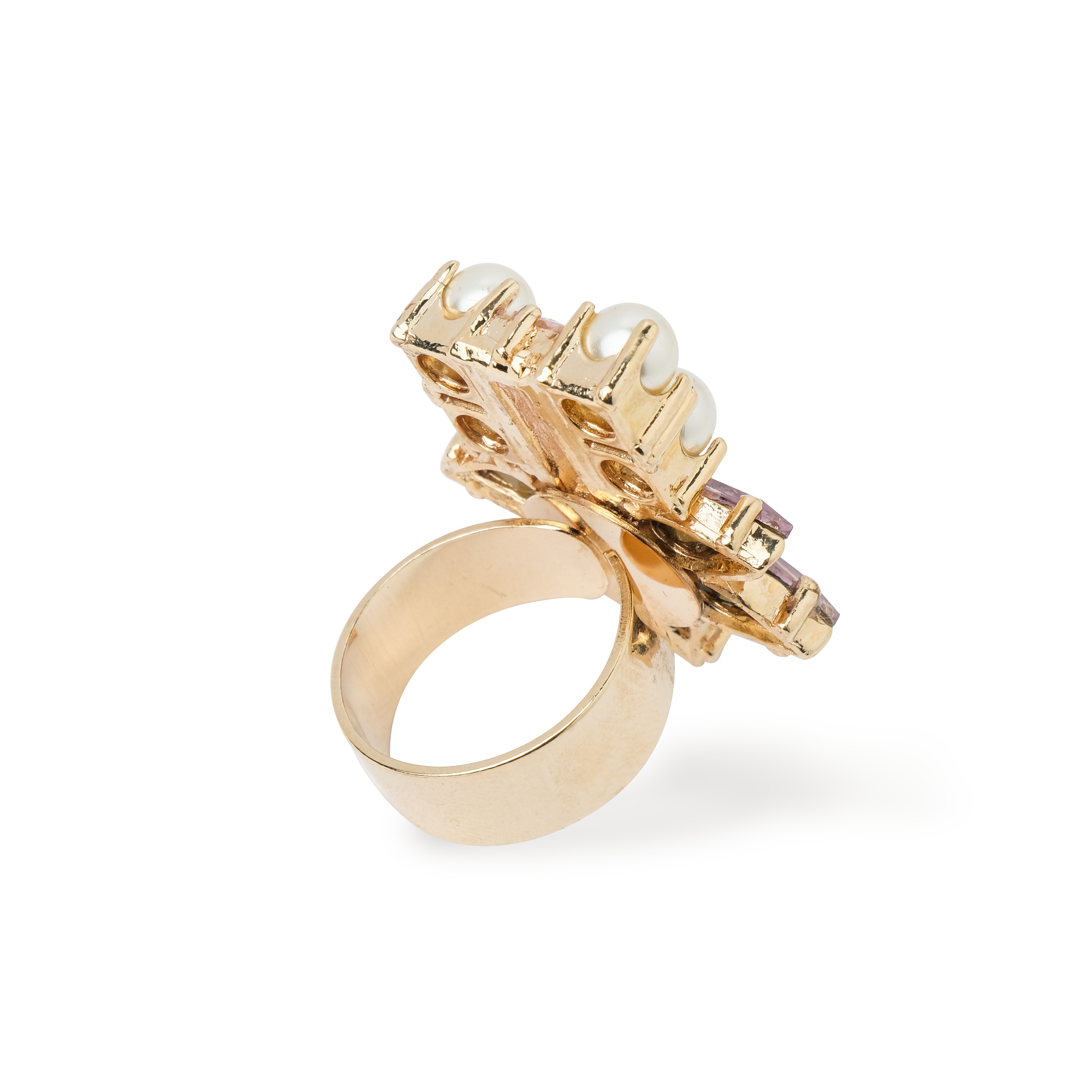 Золотистое кольцо с розовыми кристаллами CLUSTER RING