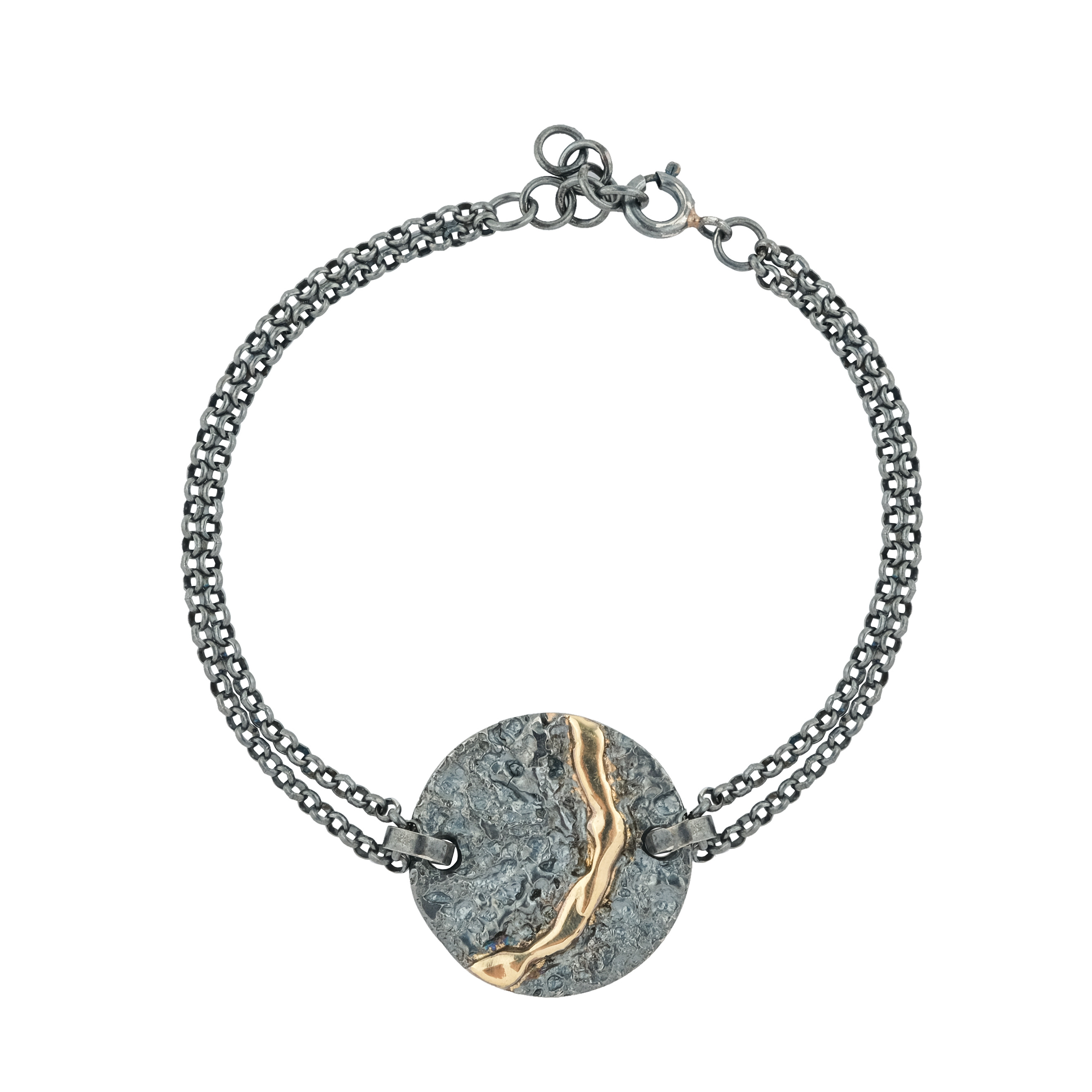 Браслеты-цепи Kintsugi Jewelry Браслет Volcanic power серебряный со вставкой из золота