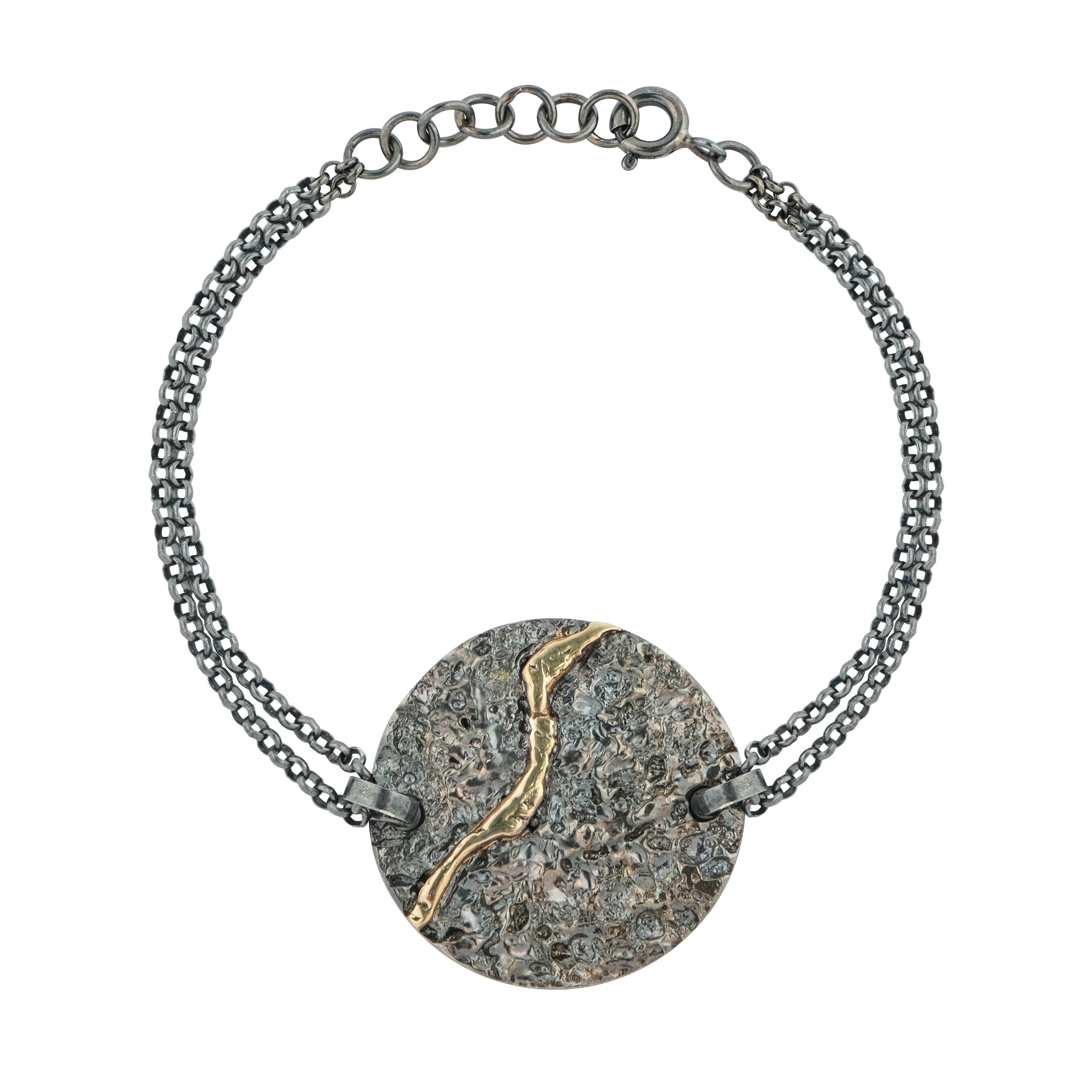 Тонкие браслеты Kintsugi Jewelry Браслет Volcanic power серебряный со вставкой из золота