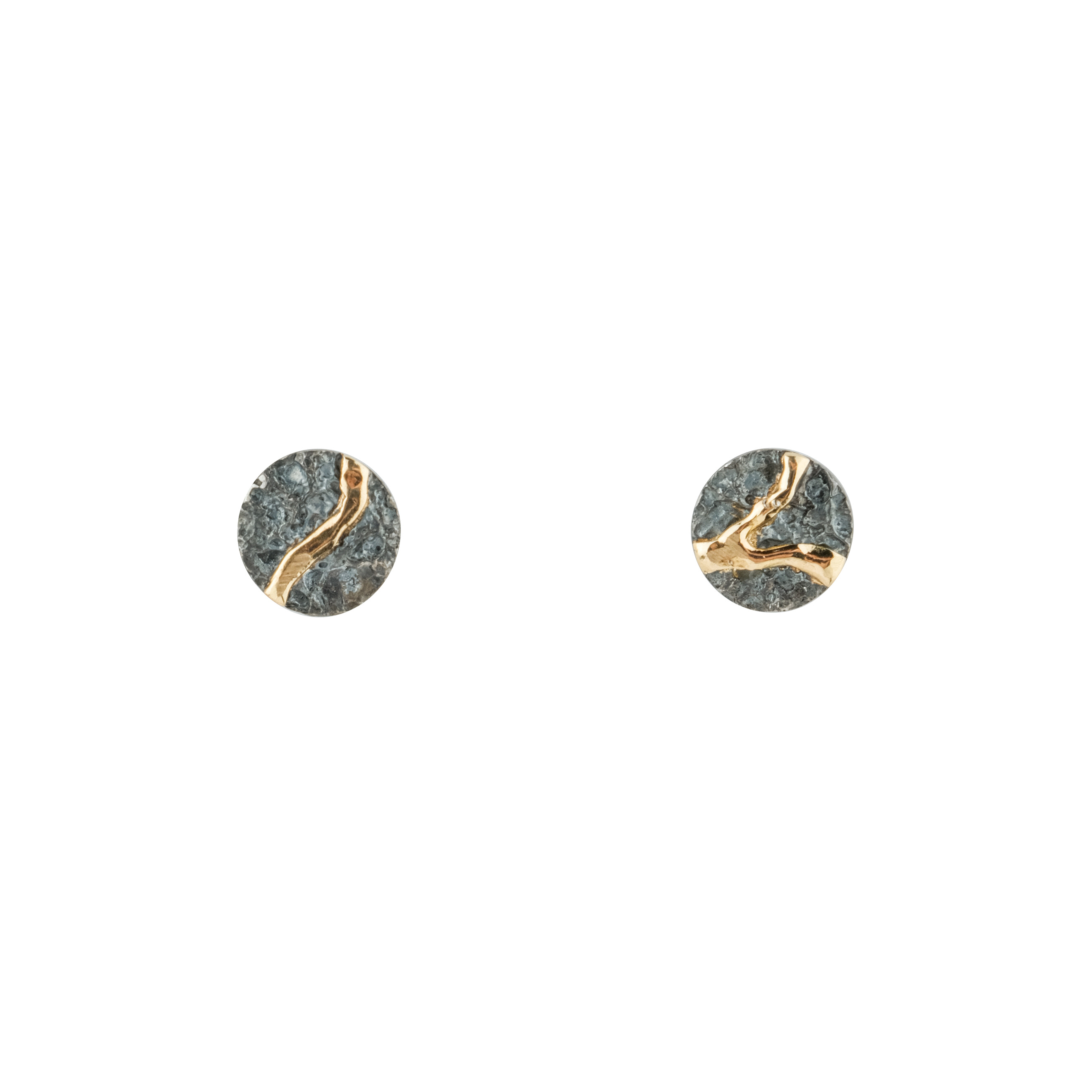 Пусеты Kintsugi Jewelry Серьги Volcanic power серебряные со вставкой из золота