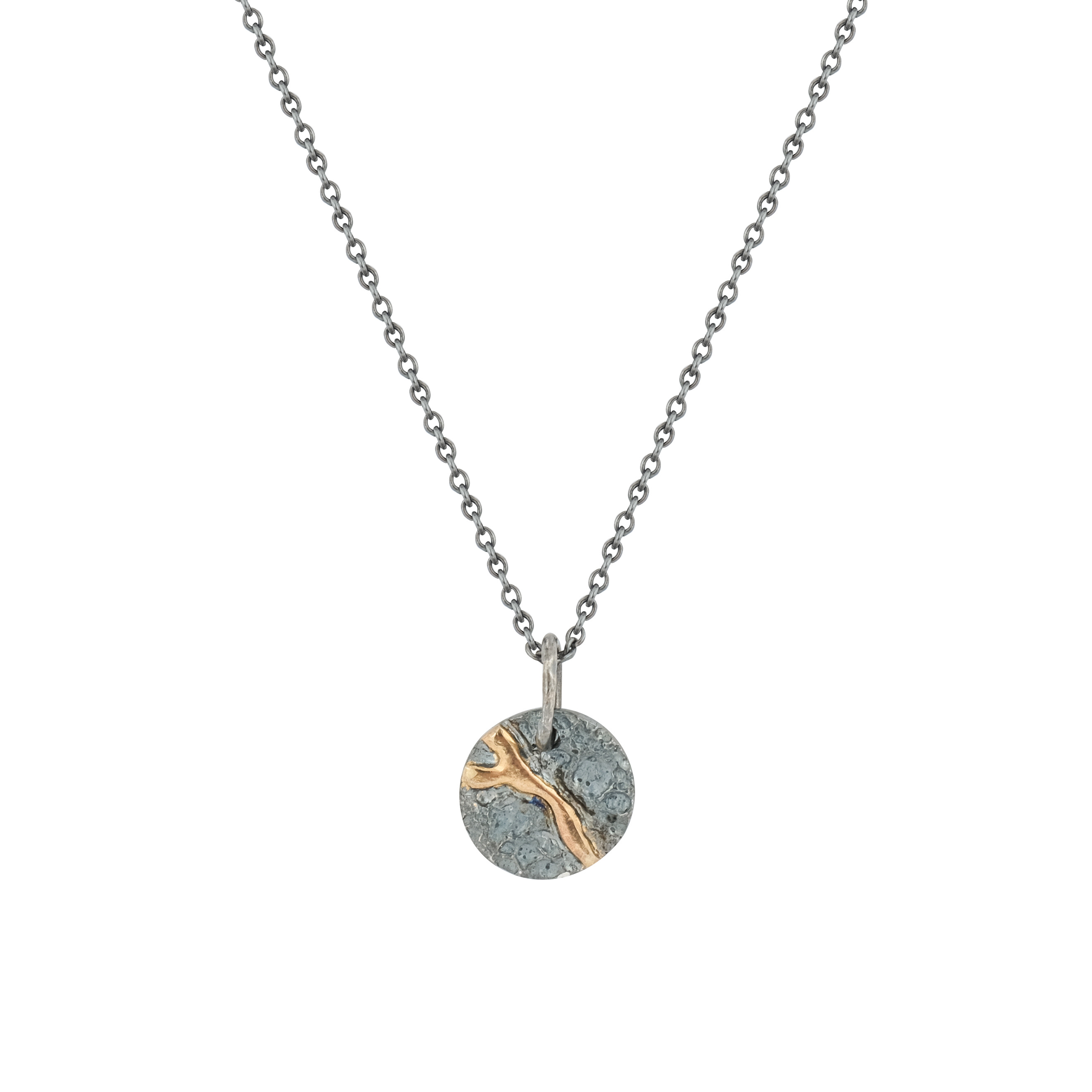 Колье с подвесами Kintsugi Jewelry Кулон Volcanic power серебряный со вставкой из золота