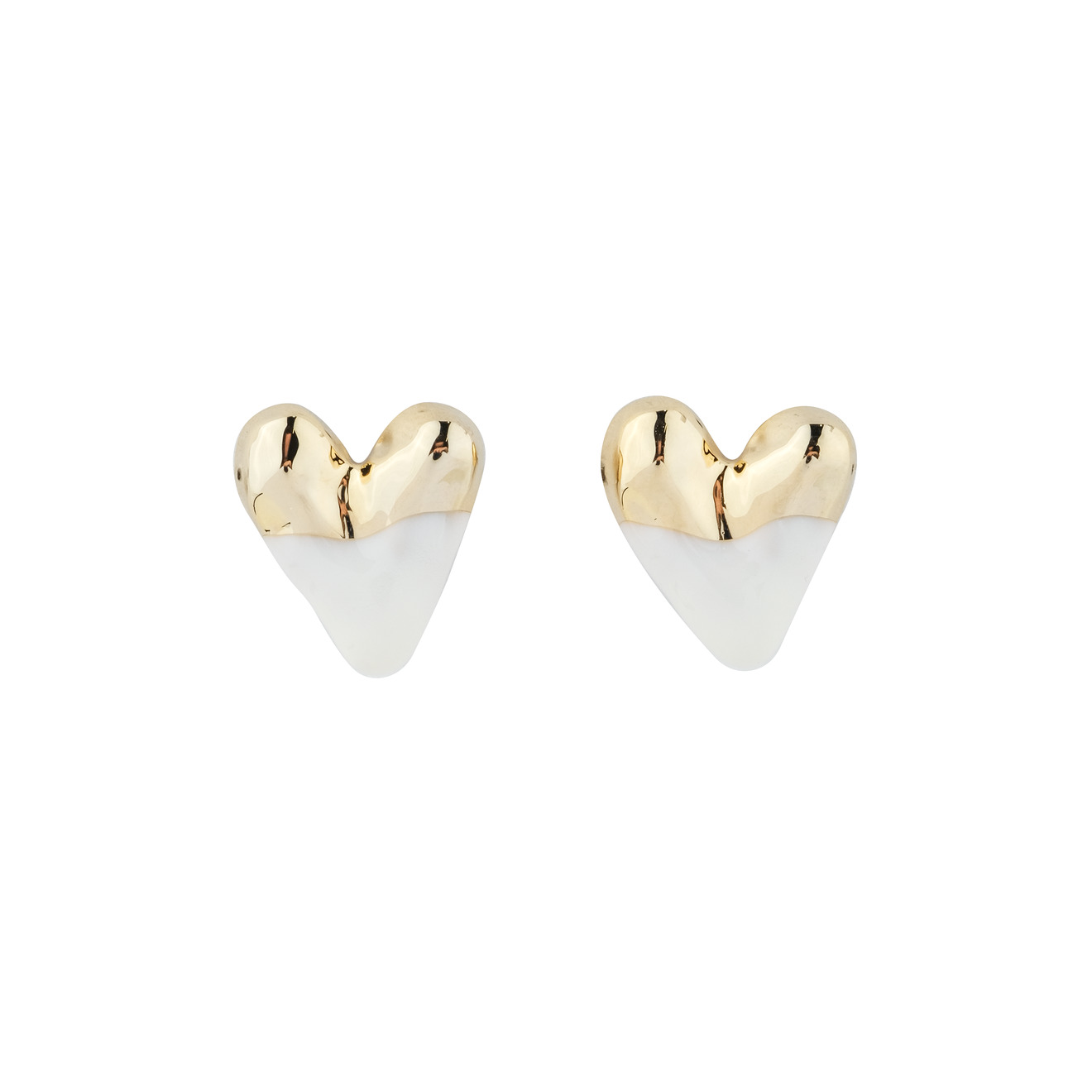 lisa smith золотистые двойные серьги сердца Aqua Золотистые серьги-сердца с белой эмалью
