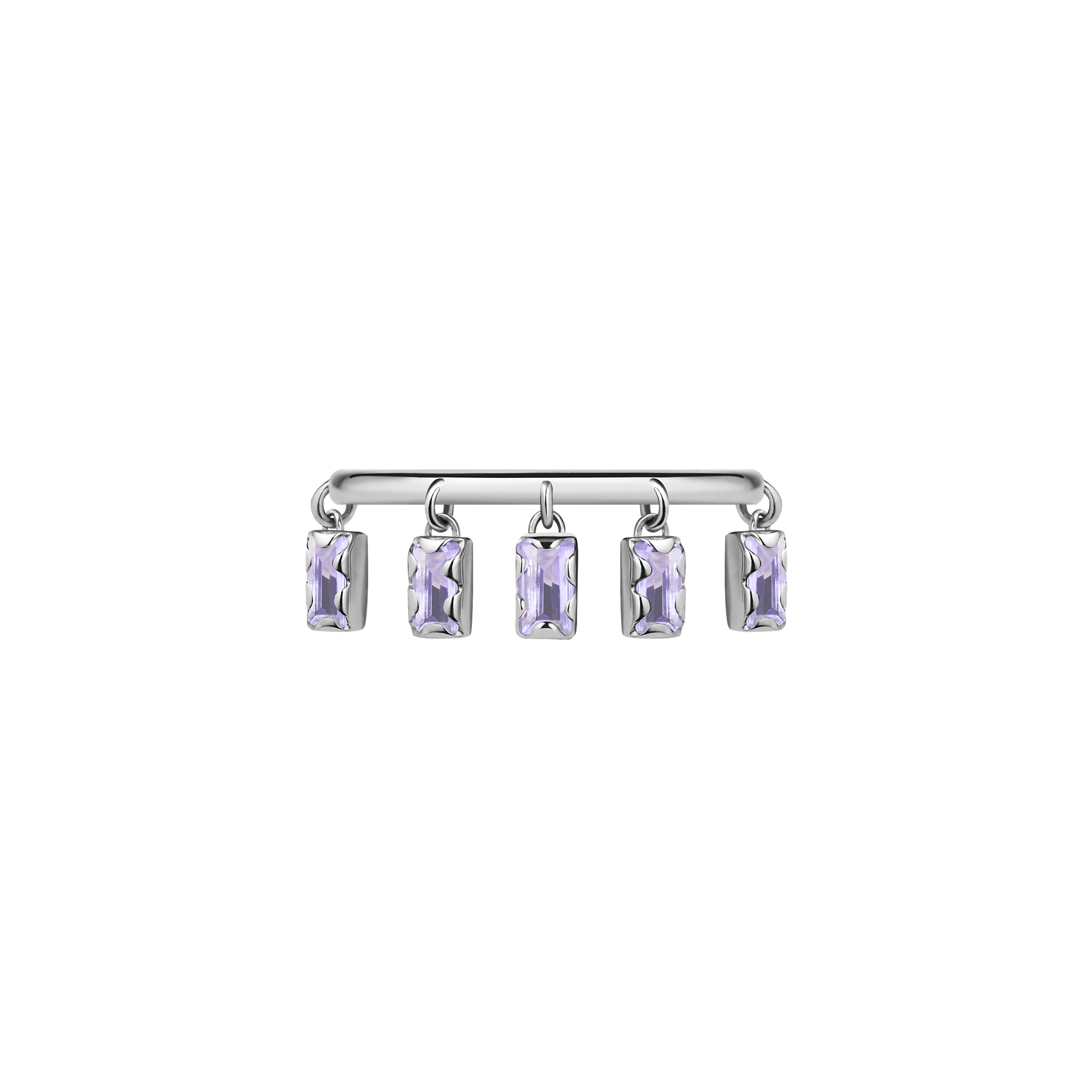White gold ring with 5 suspended tanzanites