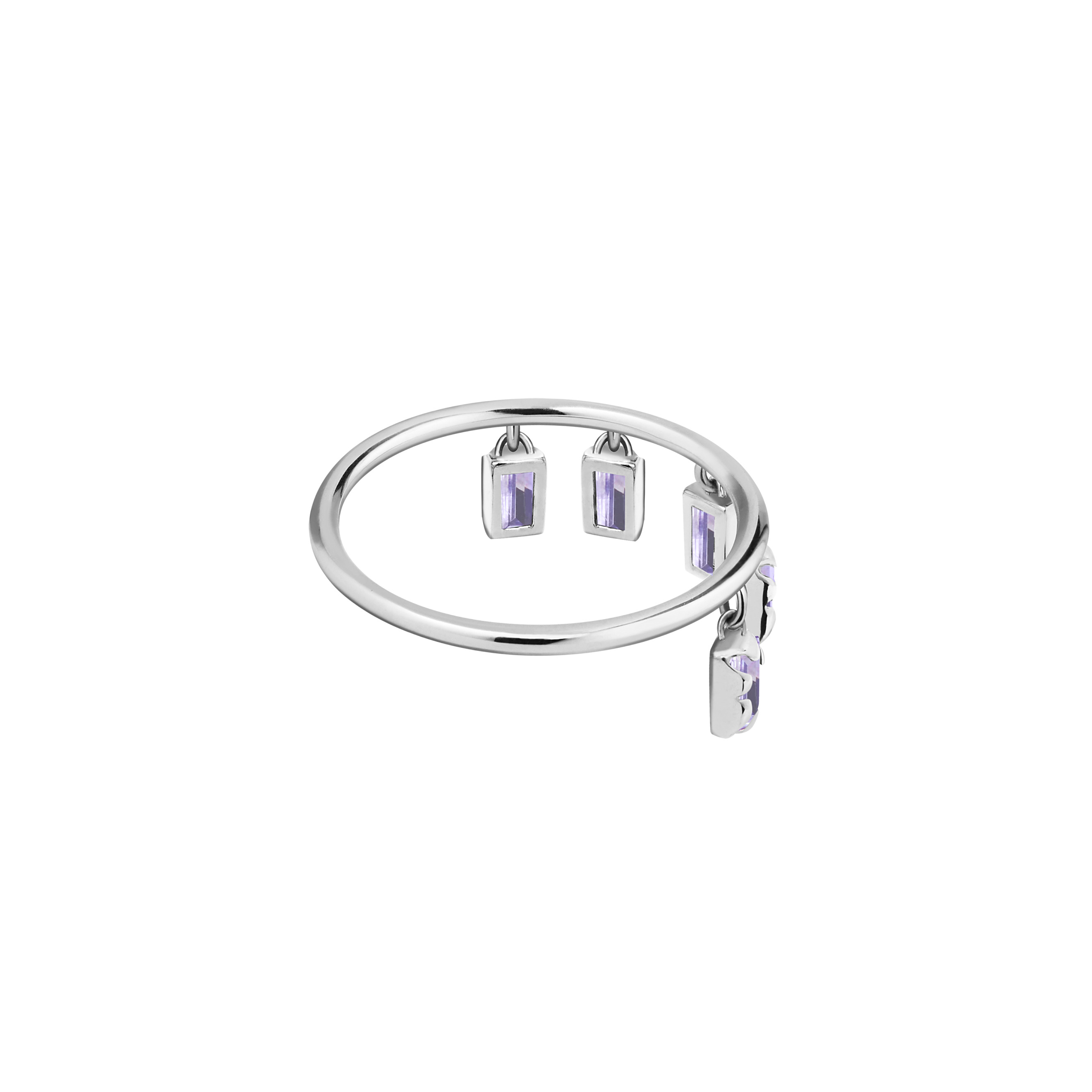 White gold ring with 5 suspended tanzanites