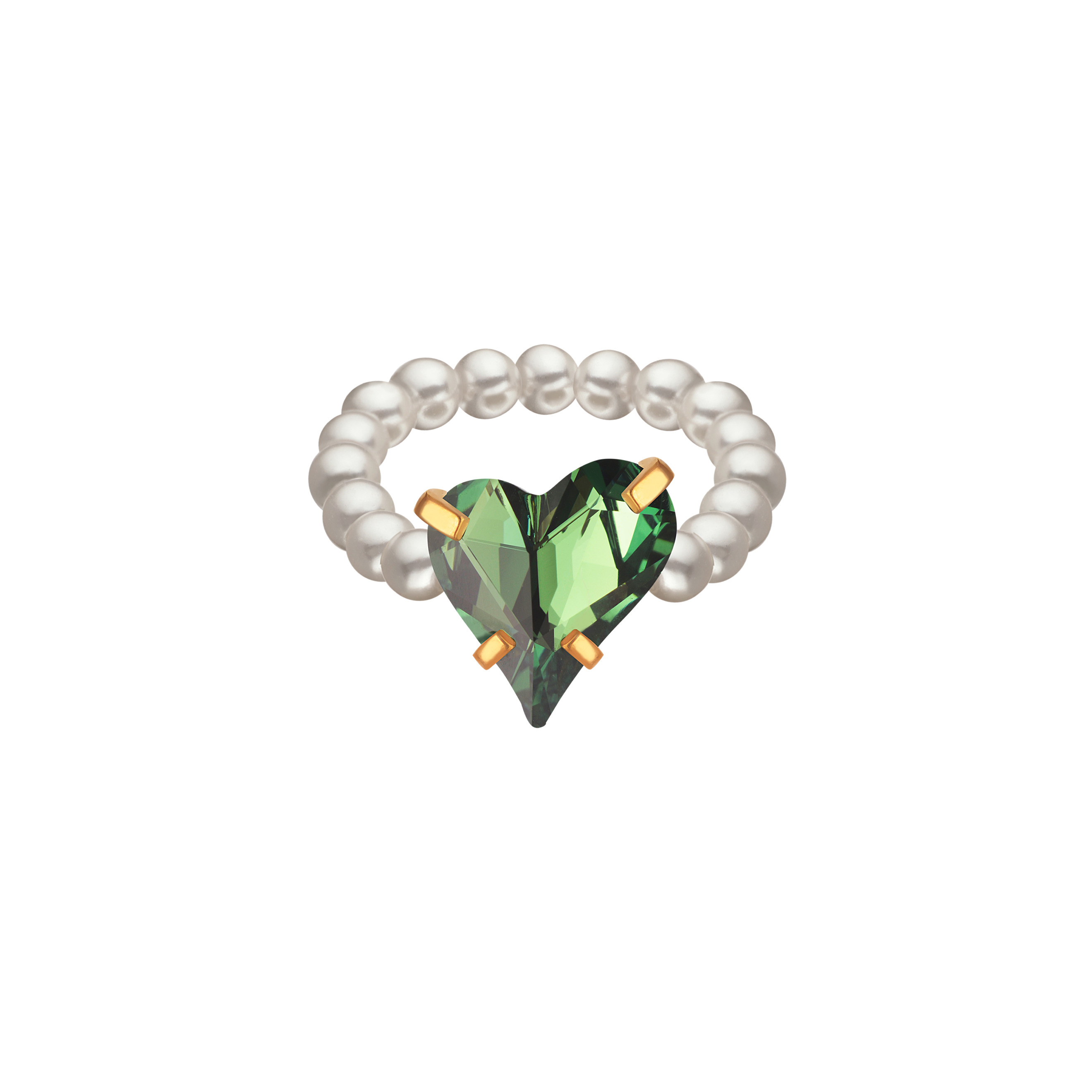 Кольцо из жемчуга с кристаллом-сердцем Swarovski Love Ring Green