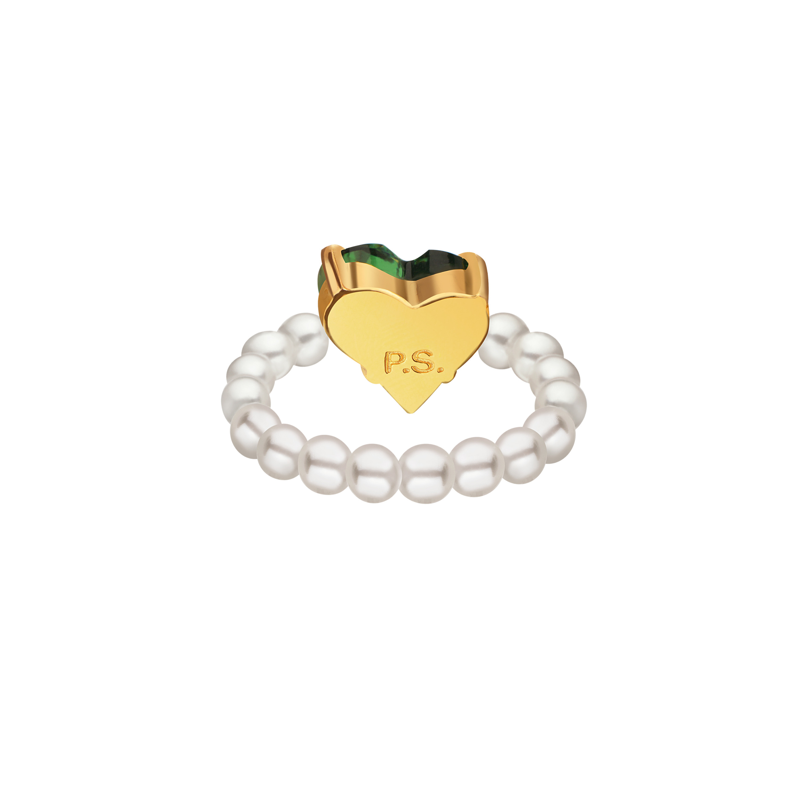 Кольцо из жемчуга с кристаллом-сердцем Swarovski Love Ring Green