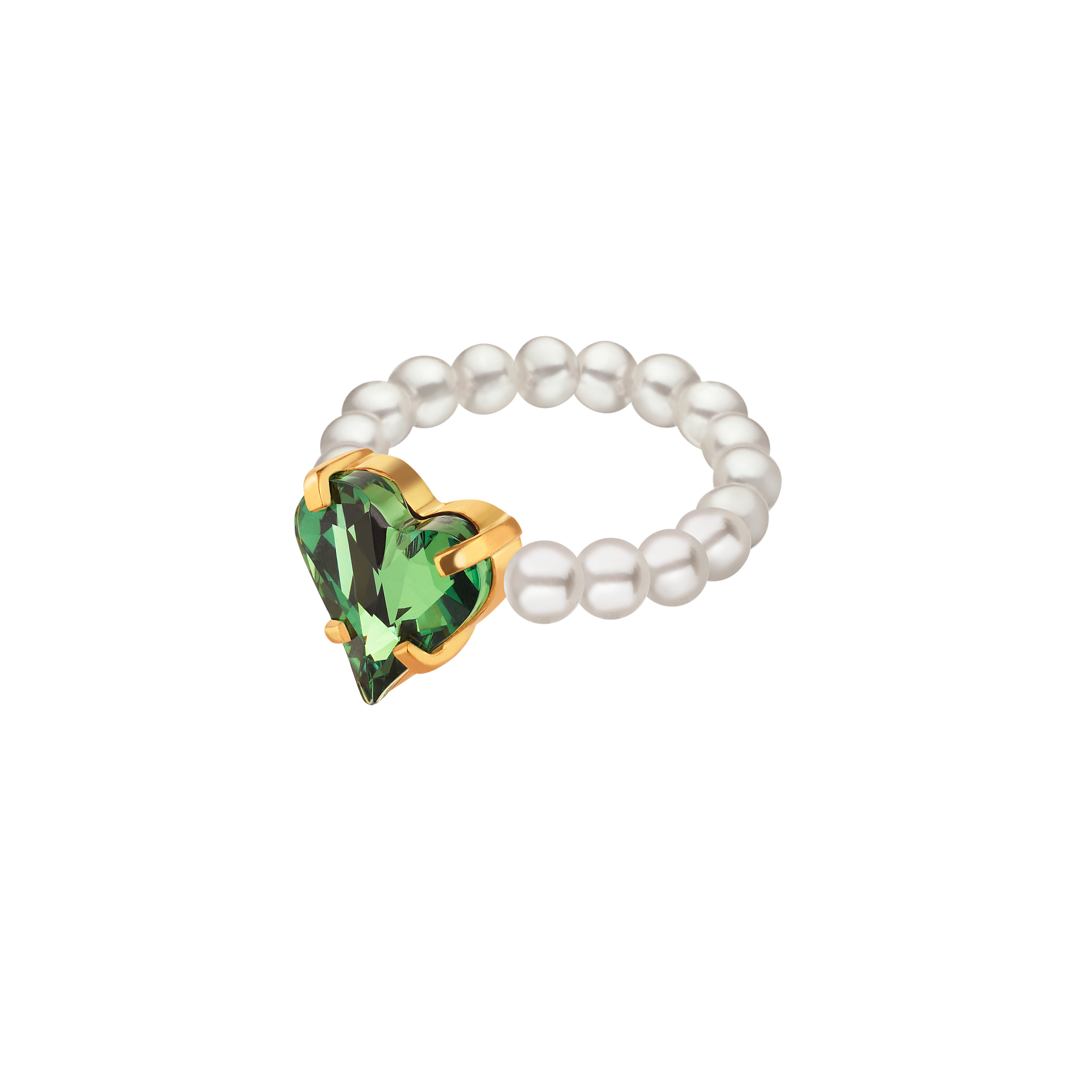Кольцо из жемчуга с кристаллом-сердцем Swarovski Love Ring Green