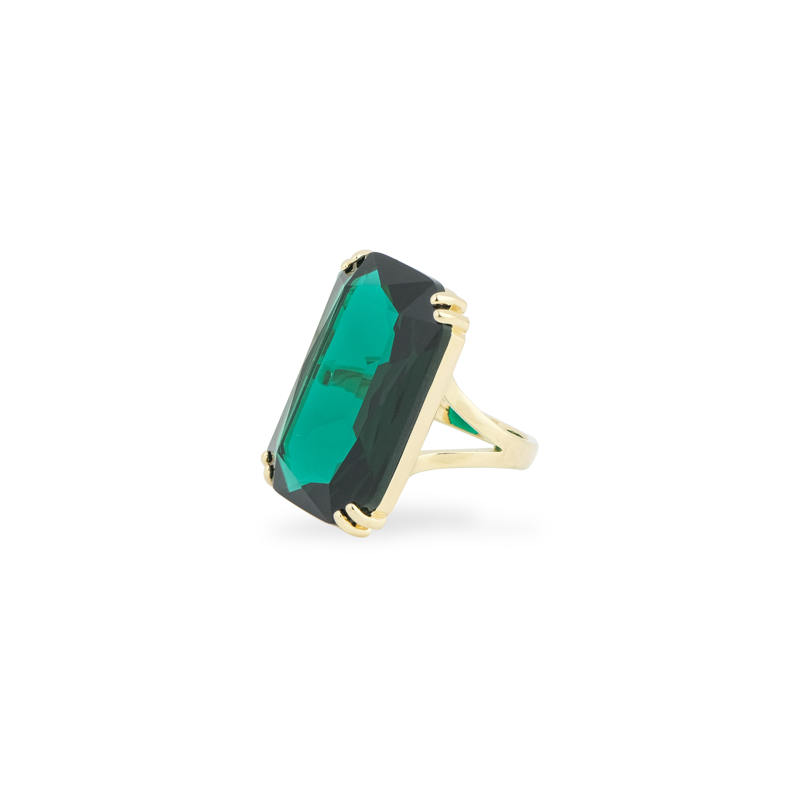 ring with rectangular green crystal