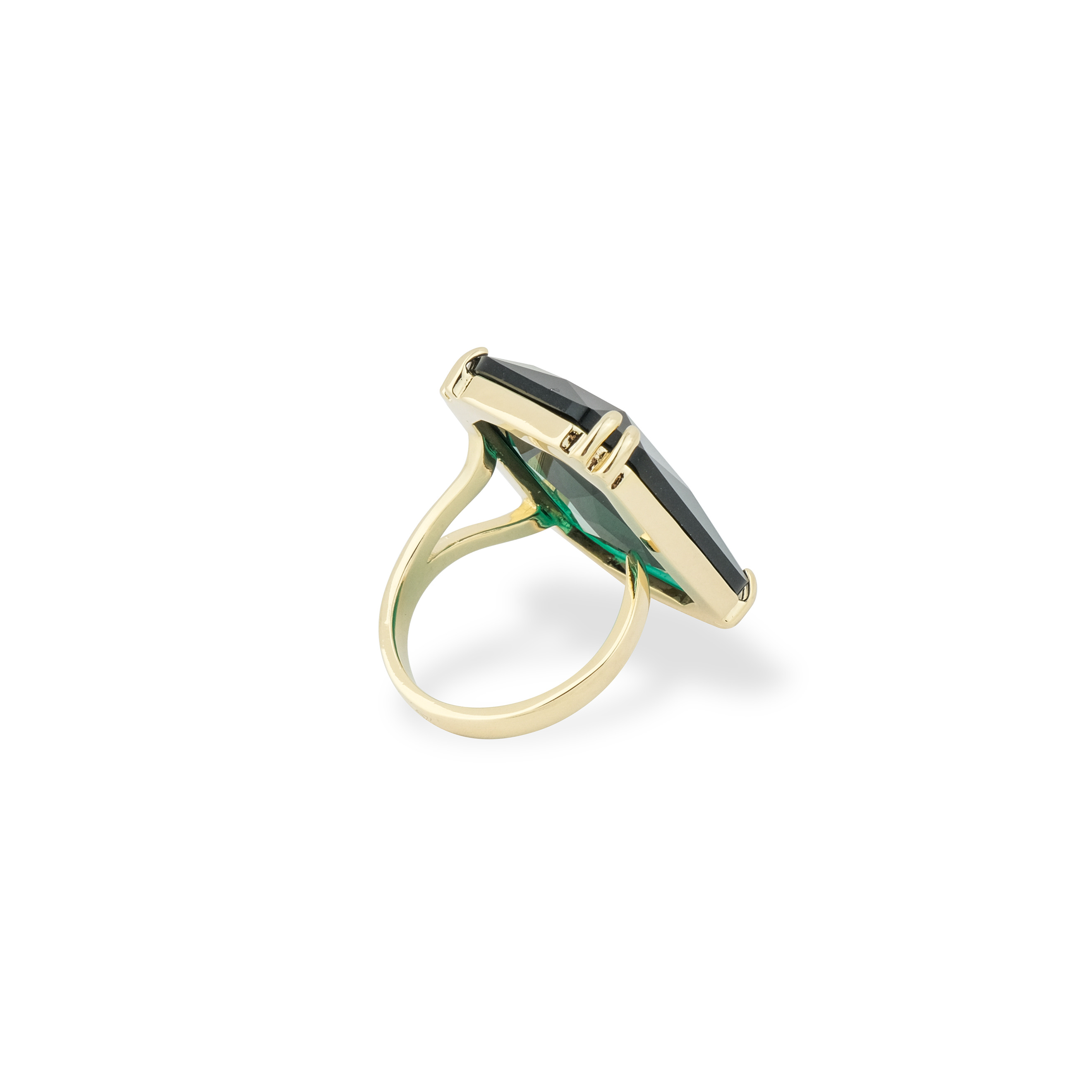 ring with rectangular green crystal