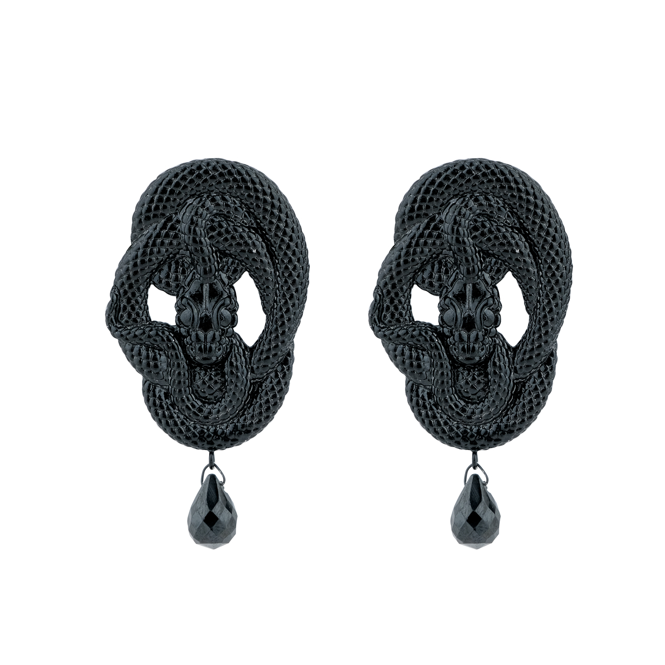 Caviar Jewellery Черные серьги-змеи со шпинелью SERPENT caviar jewellery белые серьги змеи с кварцем serpent