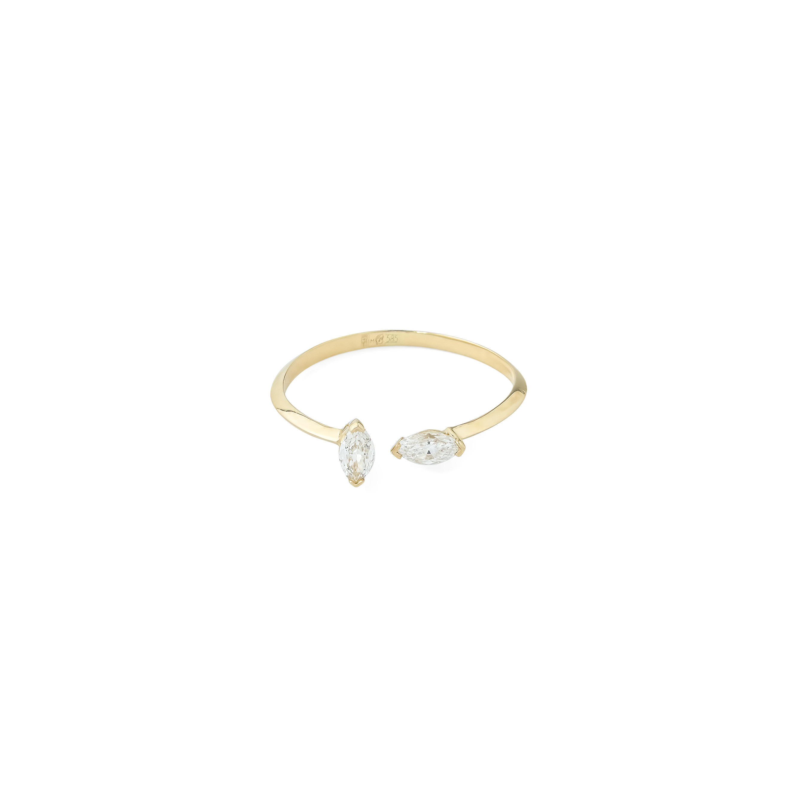 Gold open ring with marquis cut diamonds