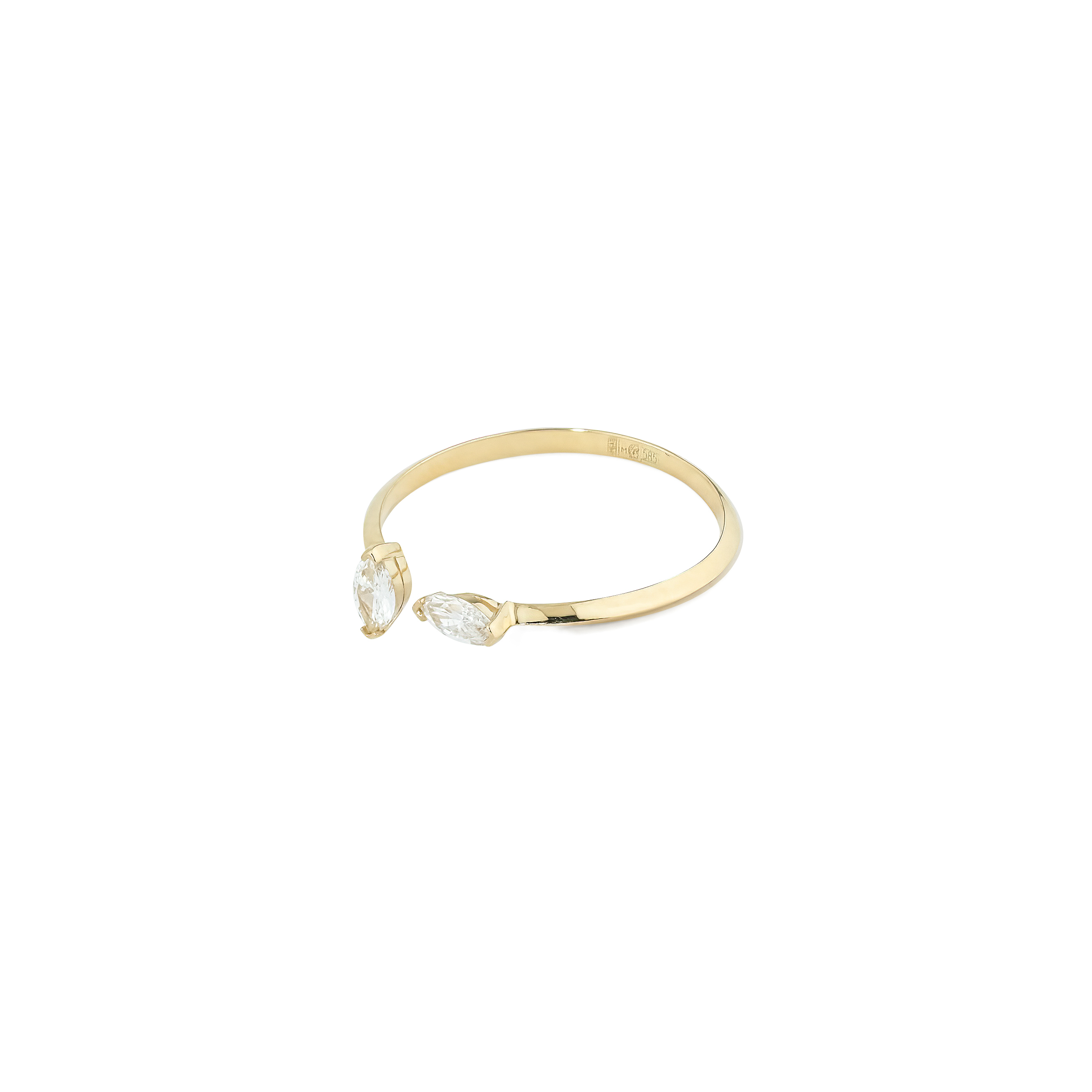 Gold open ring with marquis cut diamonds