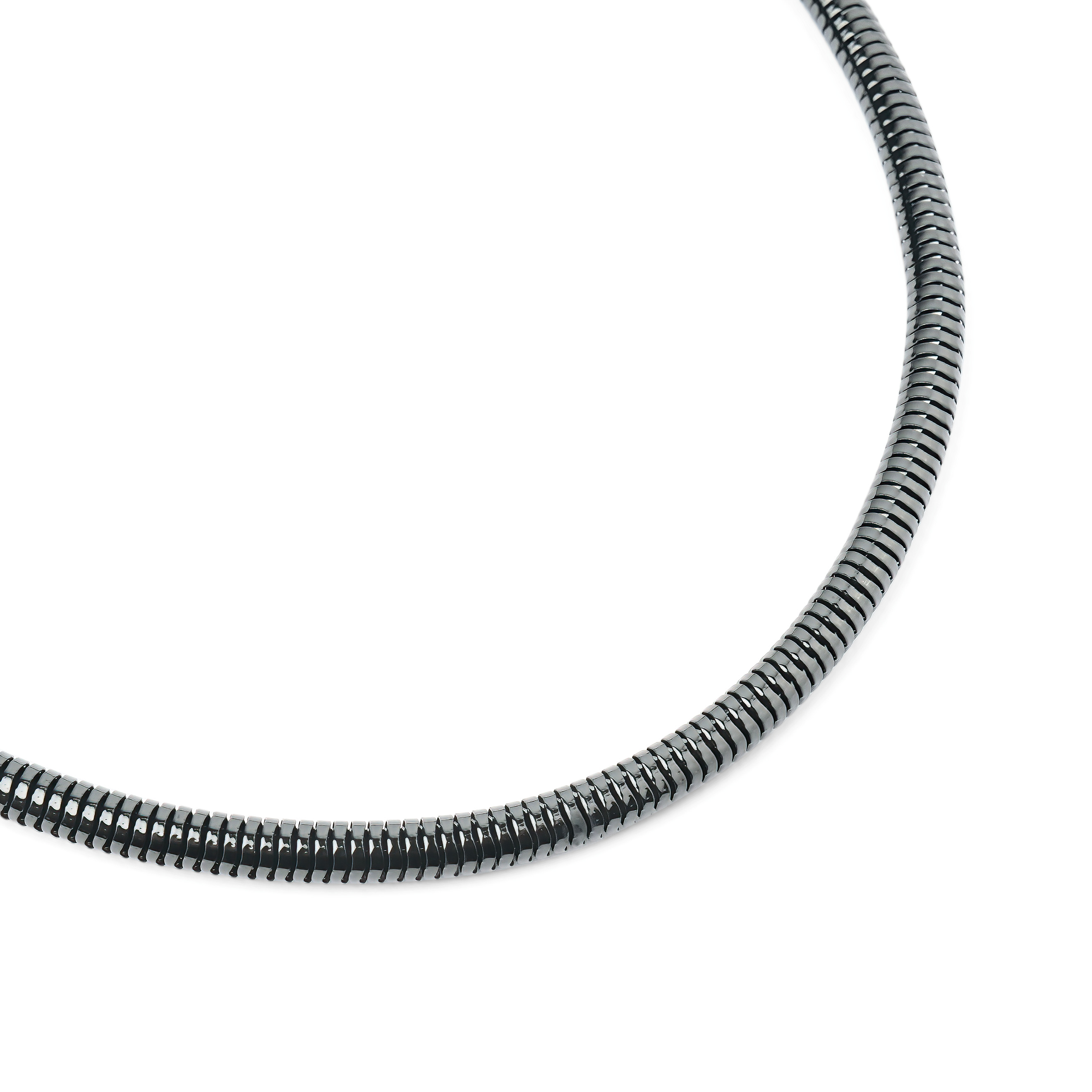 316L stainless steel necklace with one 0.01 carat white diamond; black IP coating. Length: 50