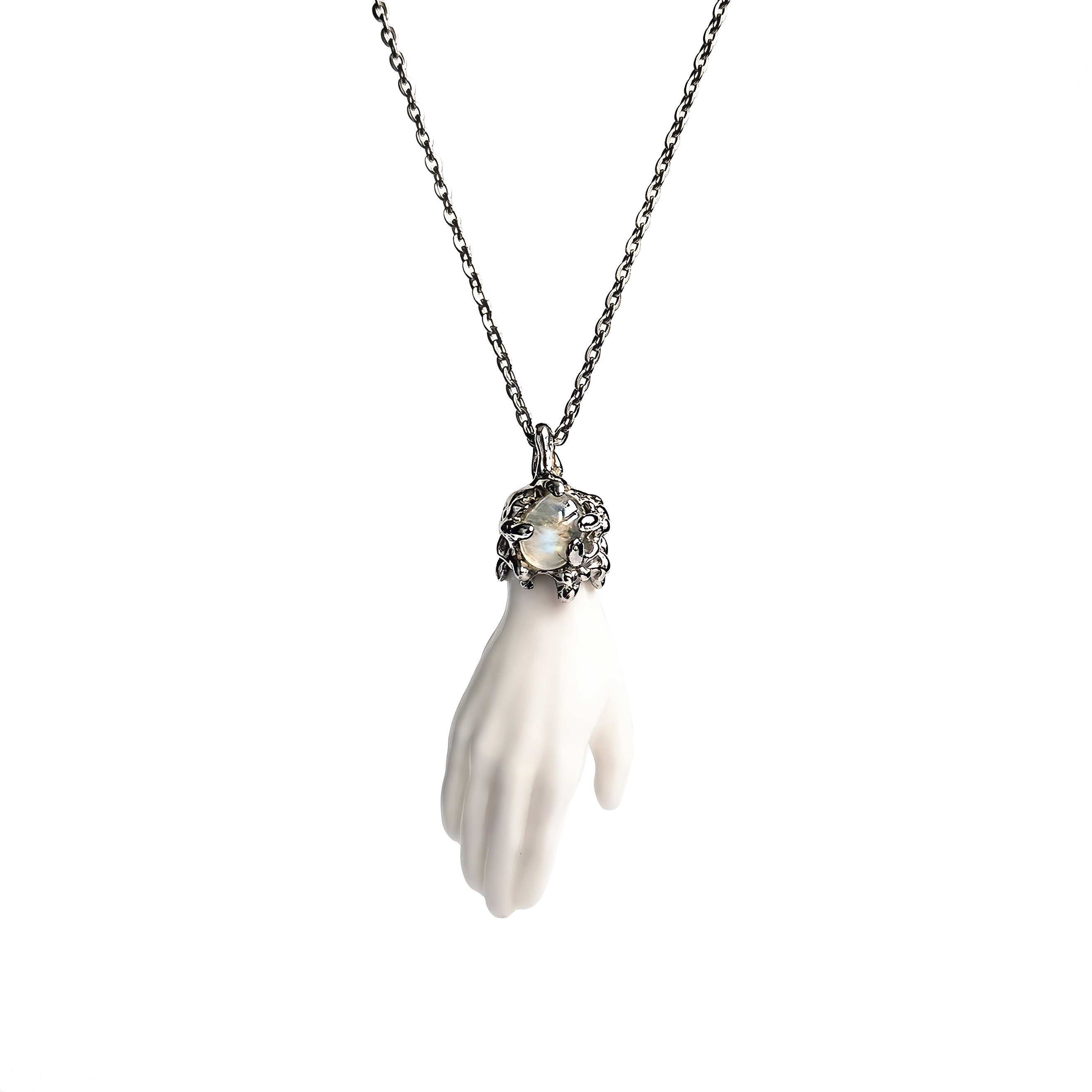 white brass palm pendant