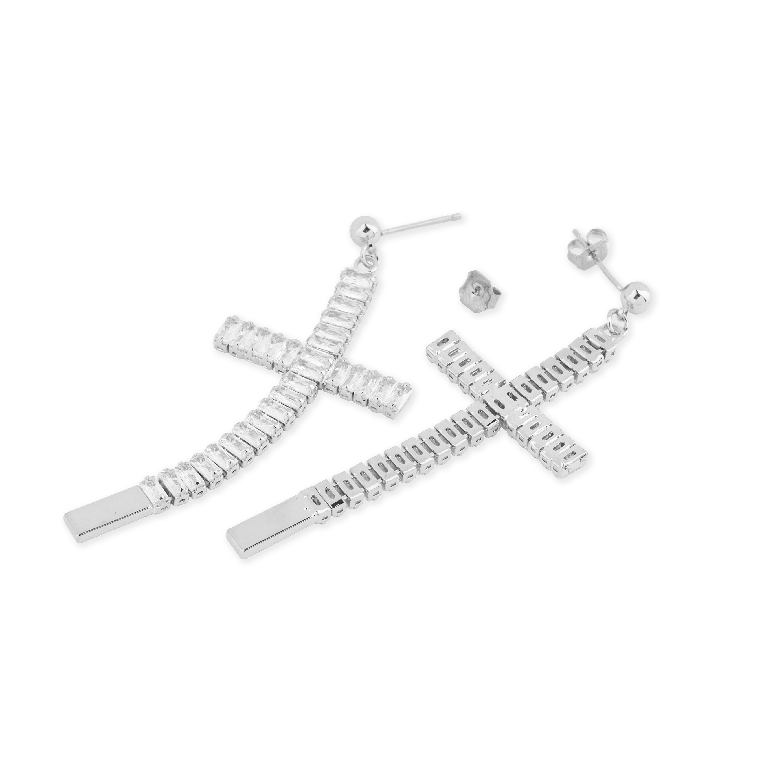 cross earrings covered with crystals