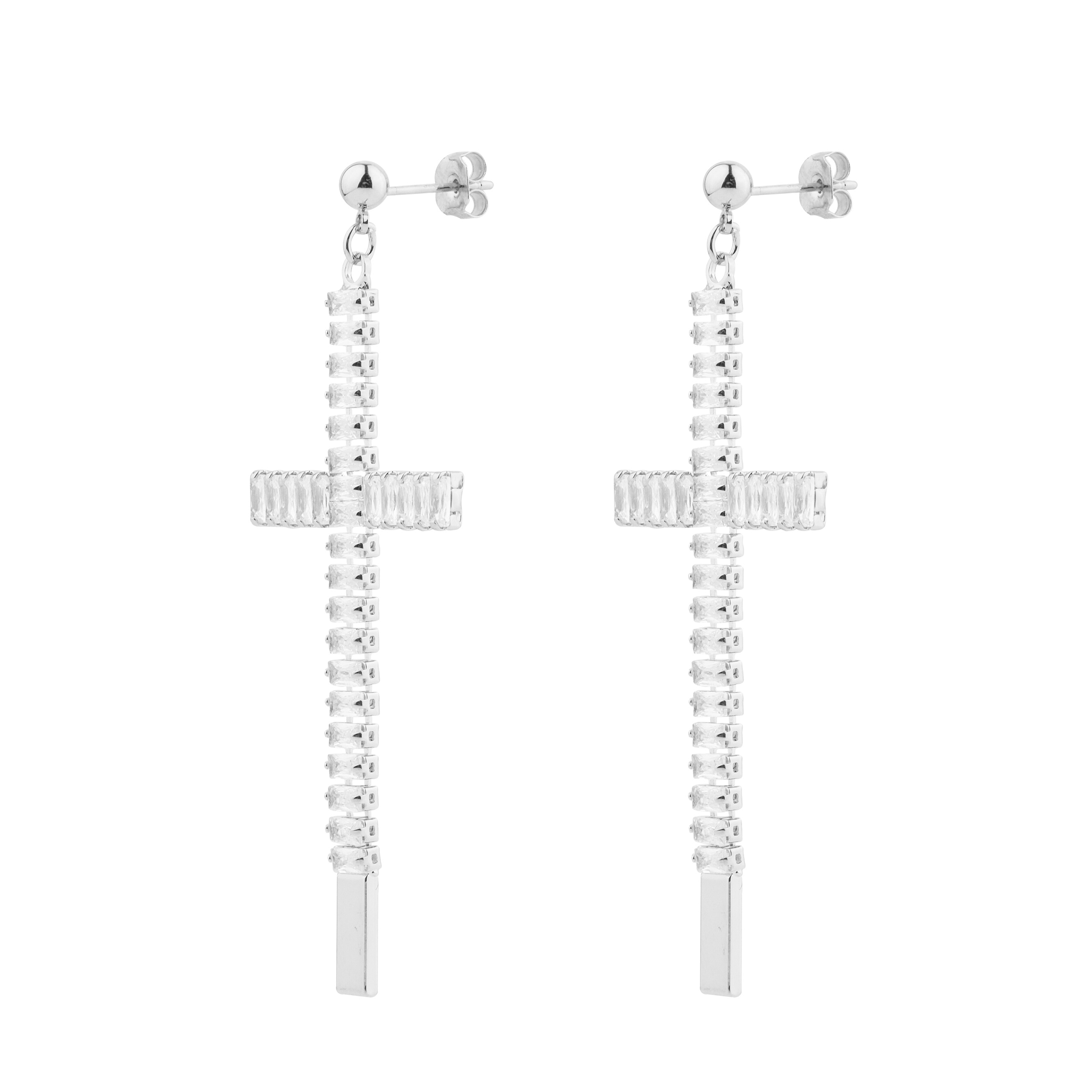 cross earrings covered with crystals