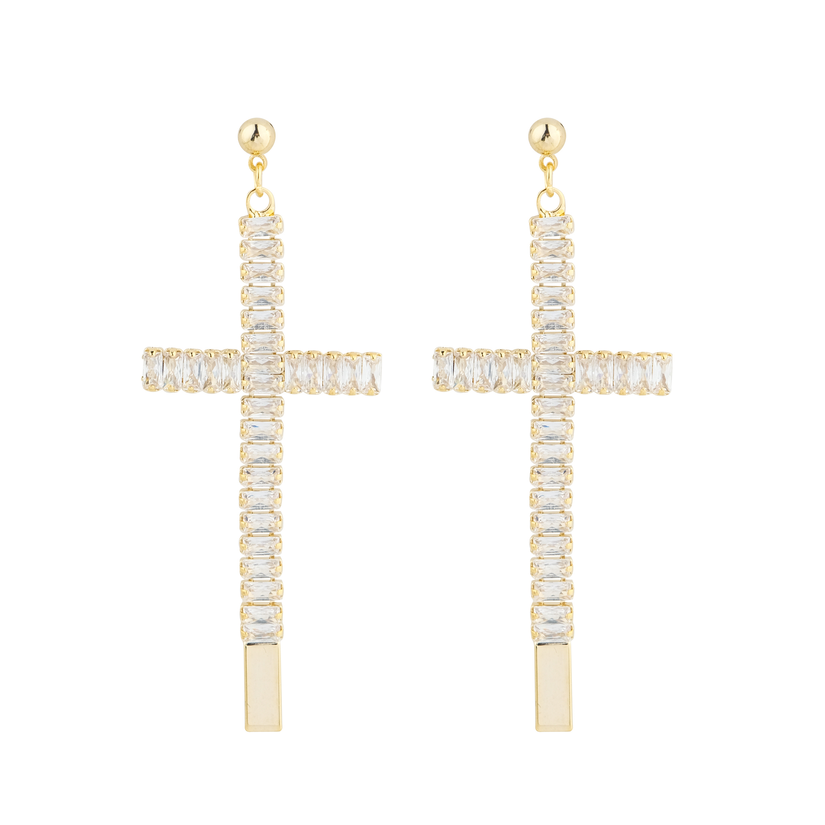 cross earrings completely covered with crystals
