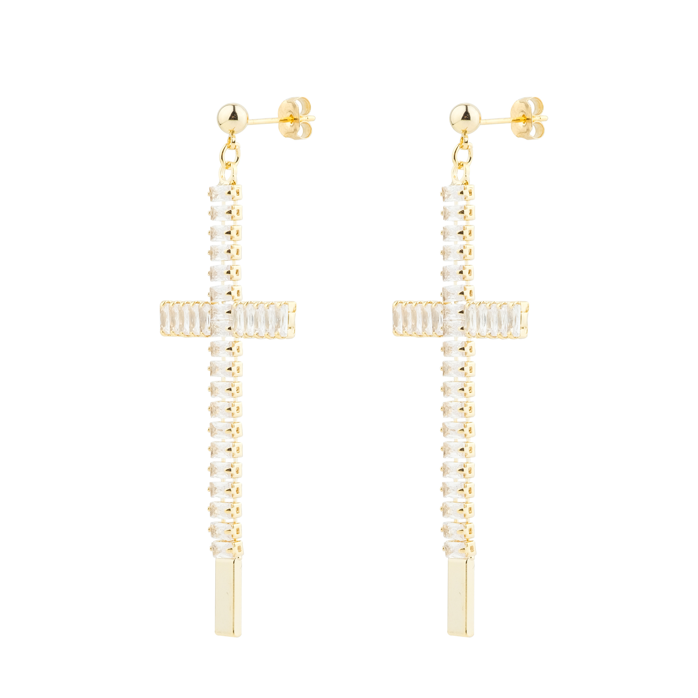 cross earrings completely covered with crystals