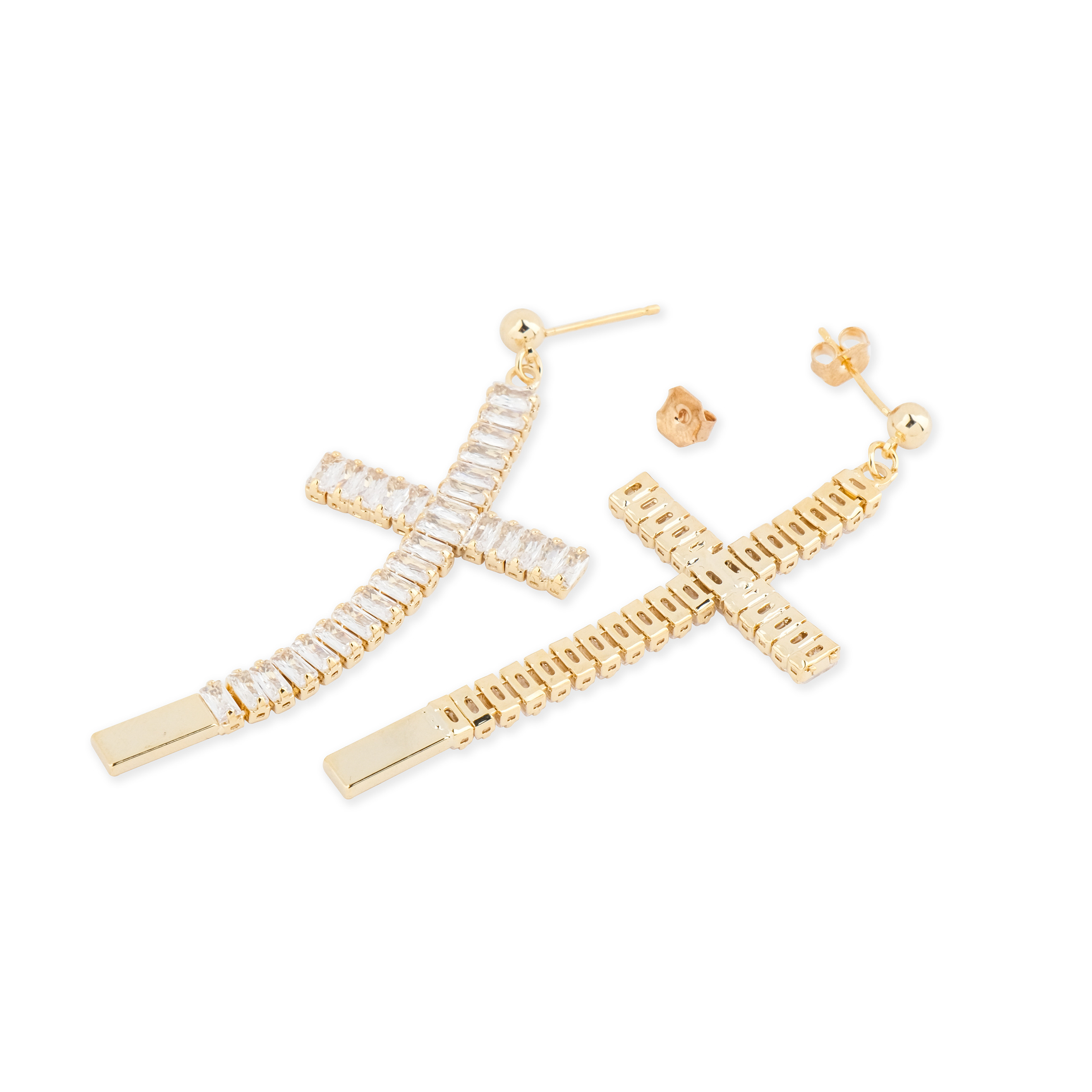 cross earrings completely covered with crystals