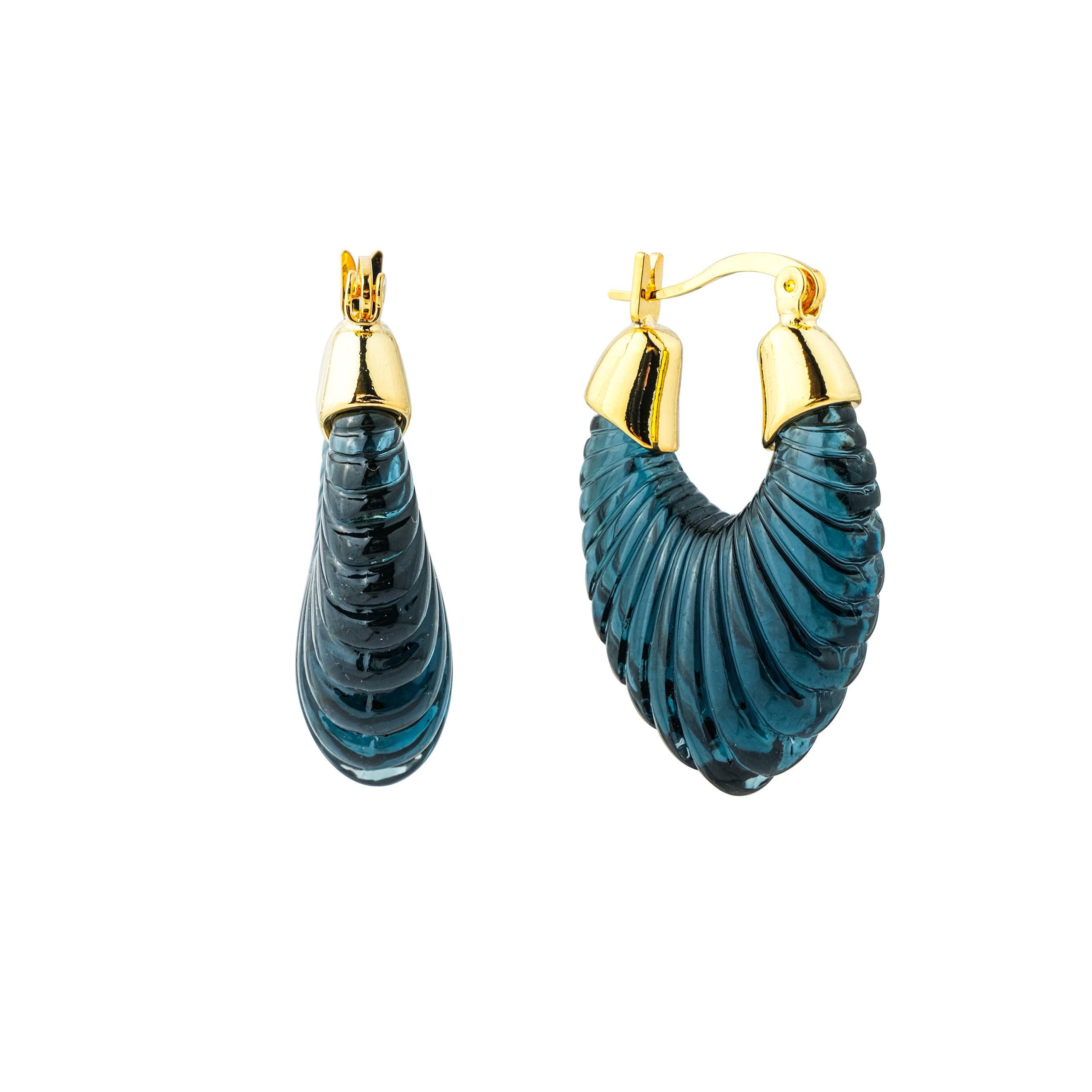 earrings with a curly dark blue insert