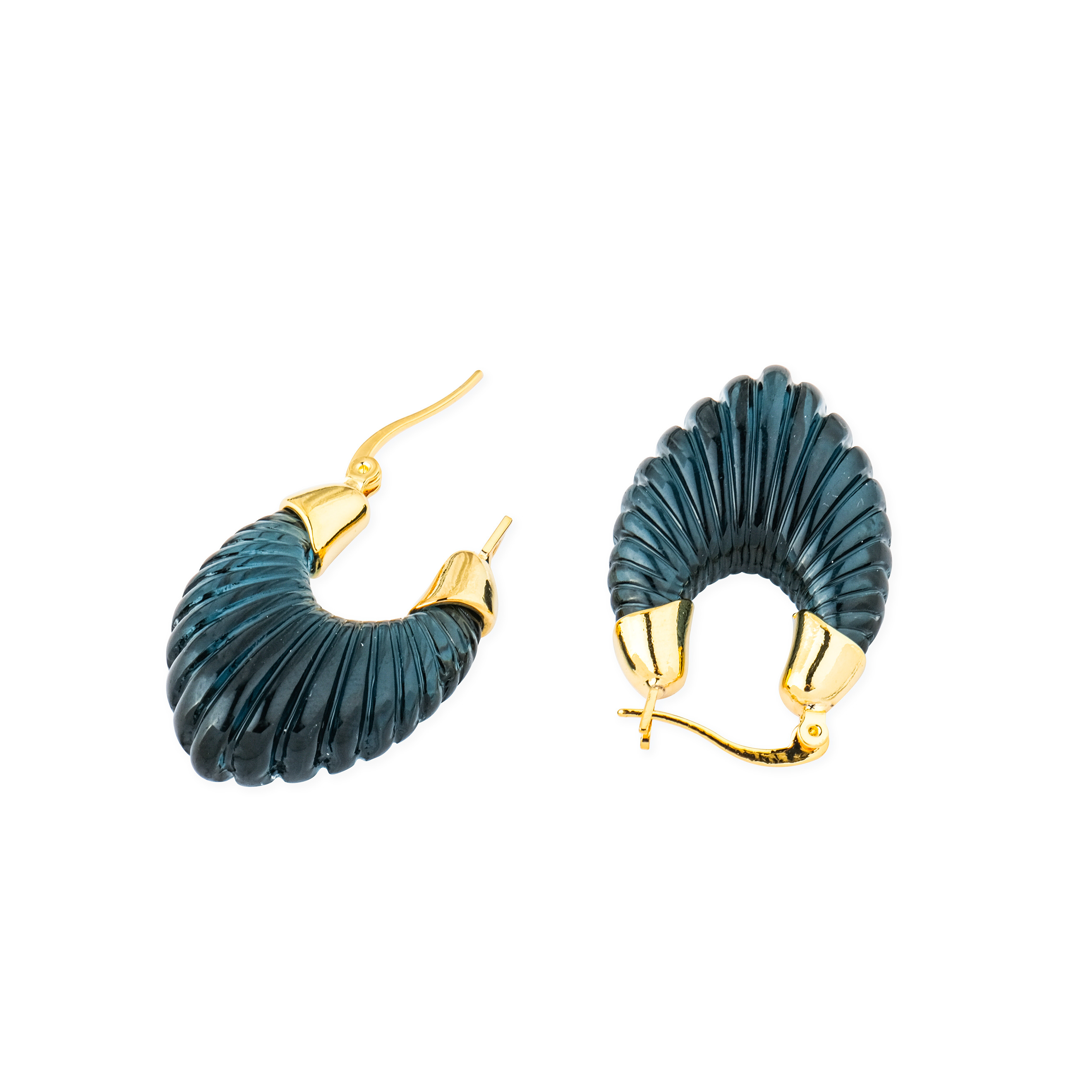 earrings with a curly dark blue insert