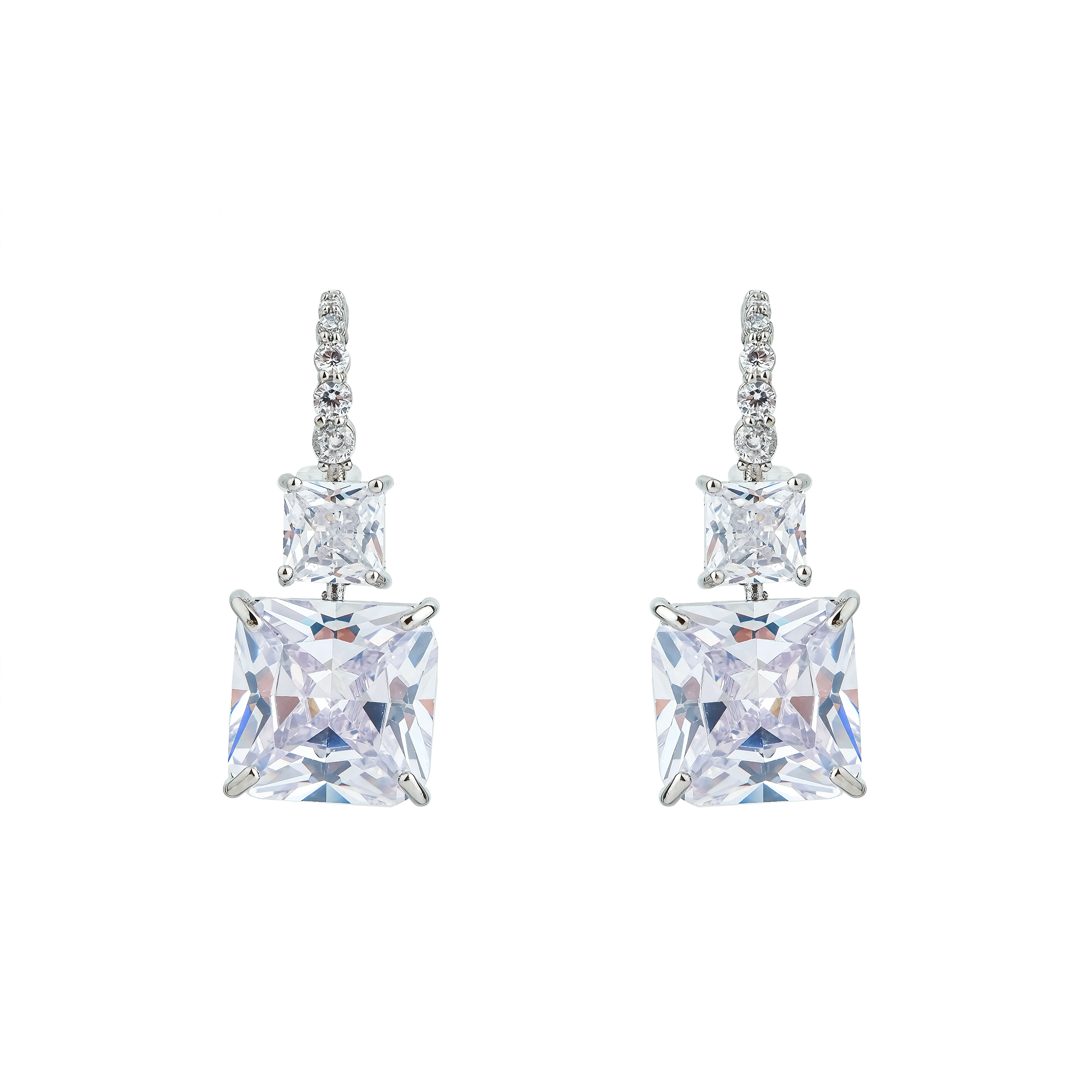 Silver double earrings with crystals