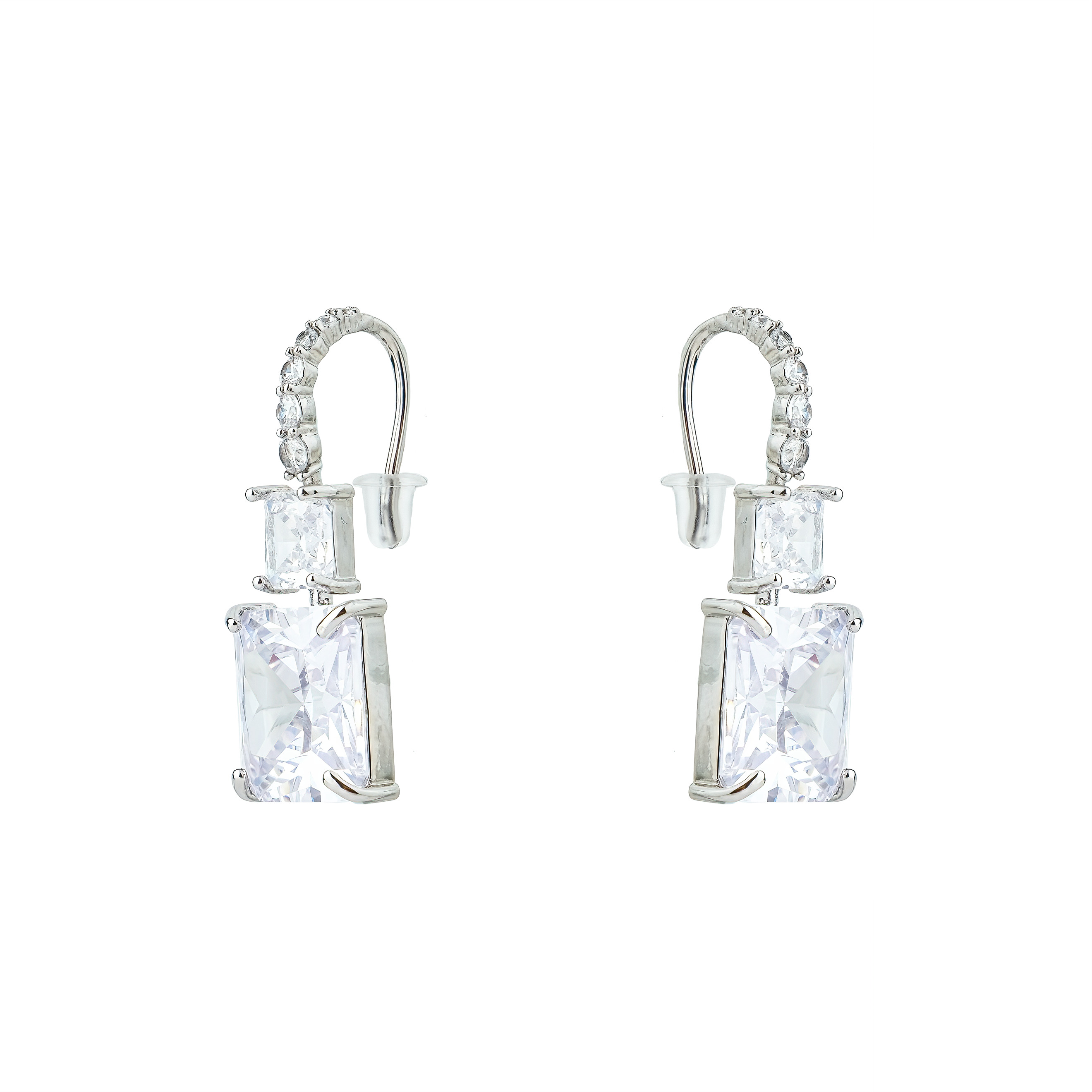 Silver double earrings with crystals