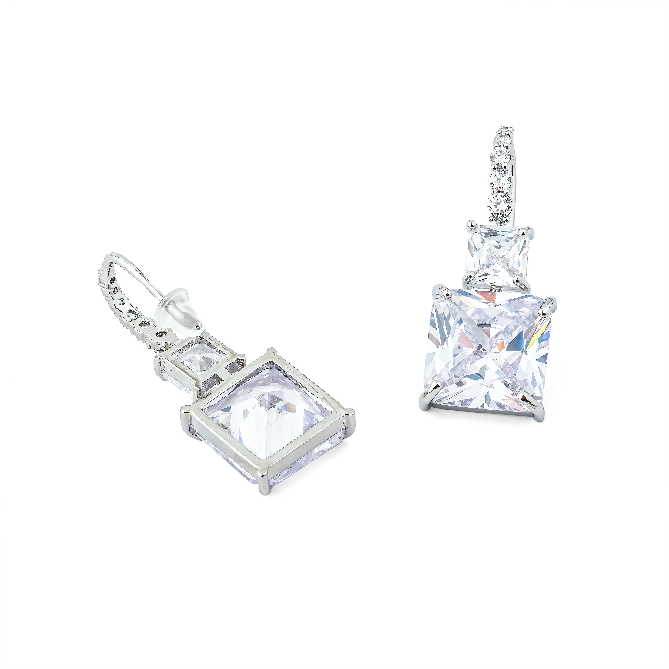 Silver double earrings with crystals